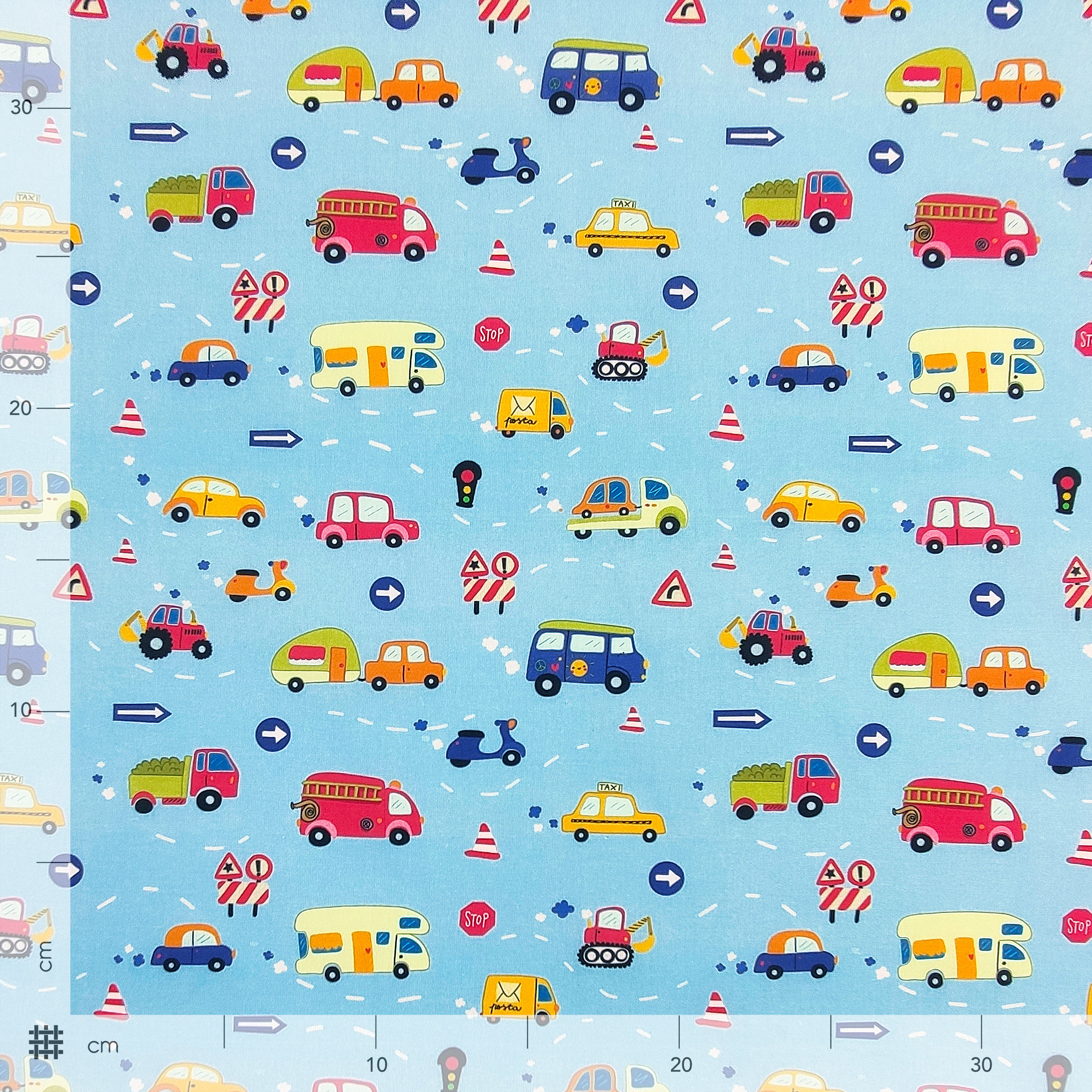 Cotone Macchinine Piccole Sfondo Azzurro