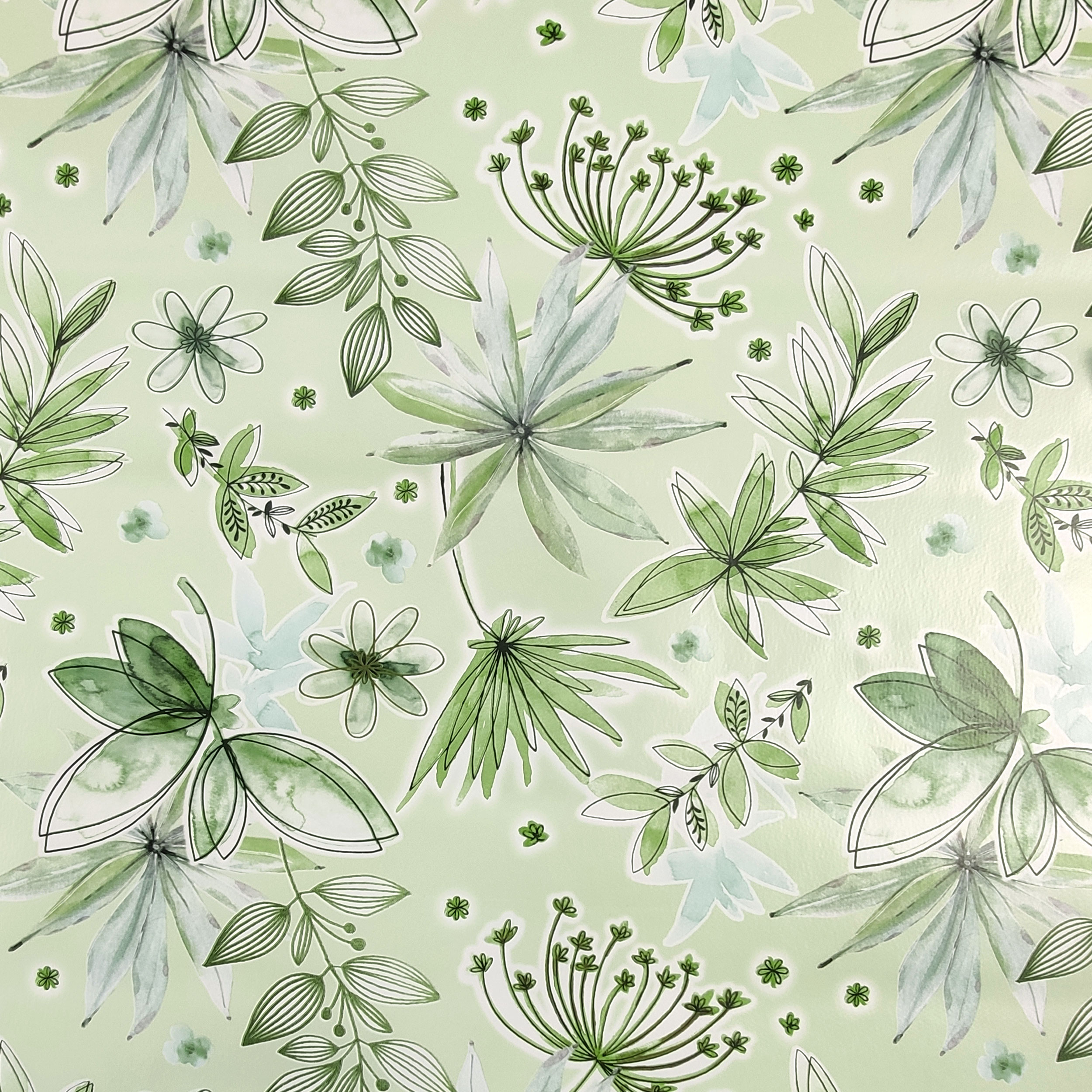 Tessuto per Tovaglia Plastificata Fiori Toni del Verde Image