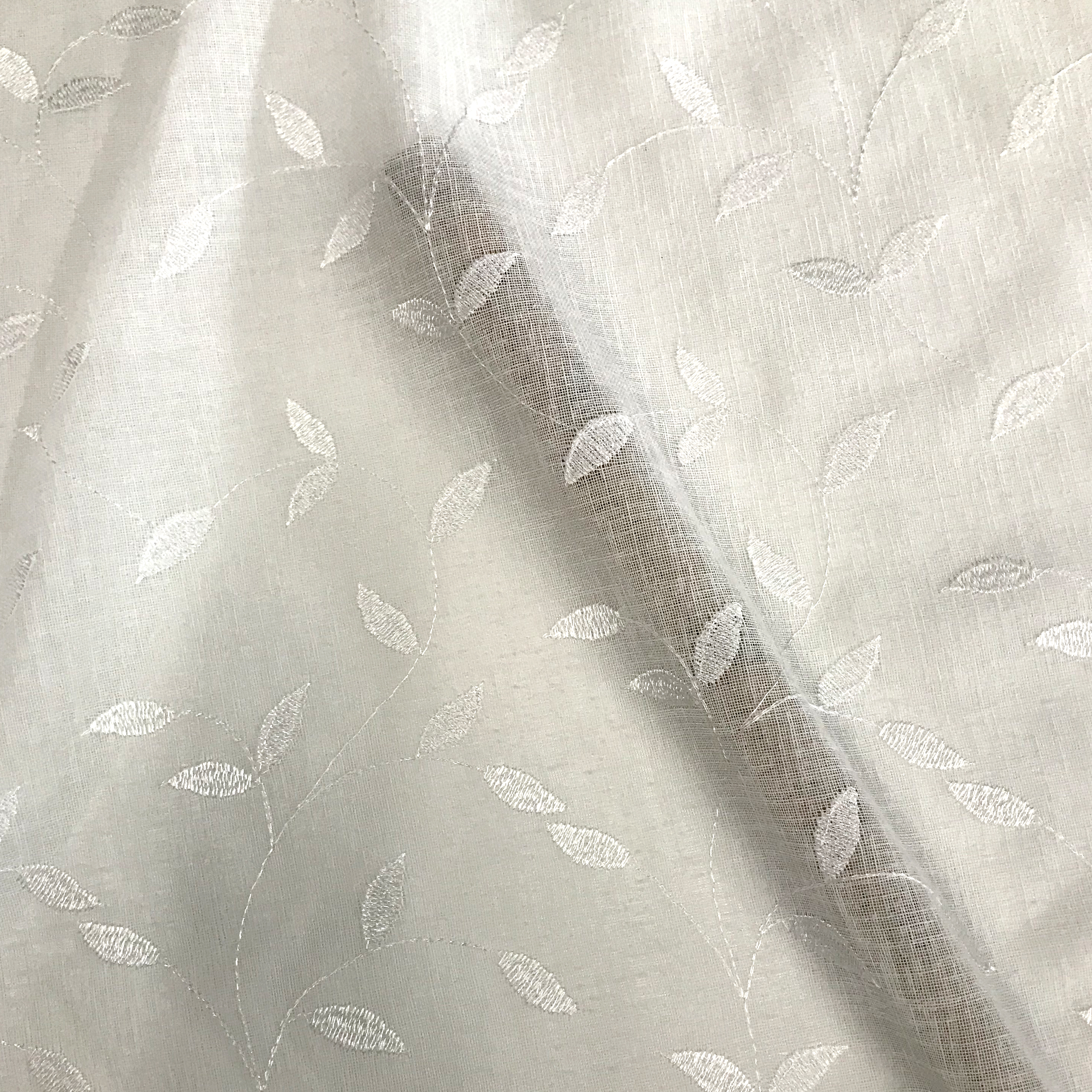 Tessuto Tenda Foglie Eleganti - Bianco Image