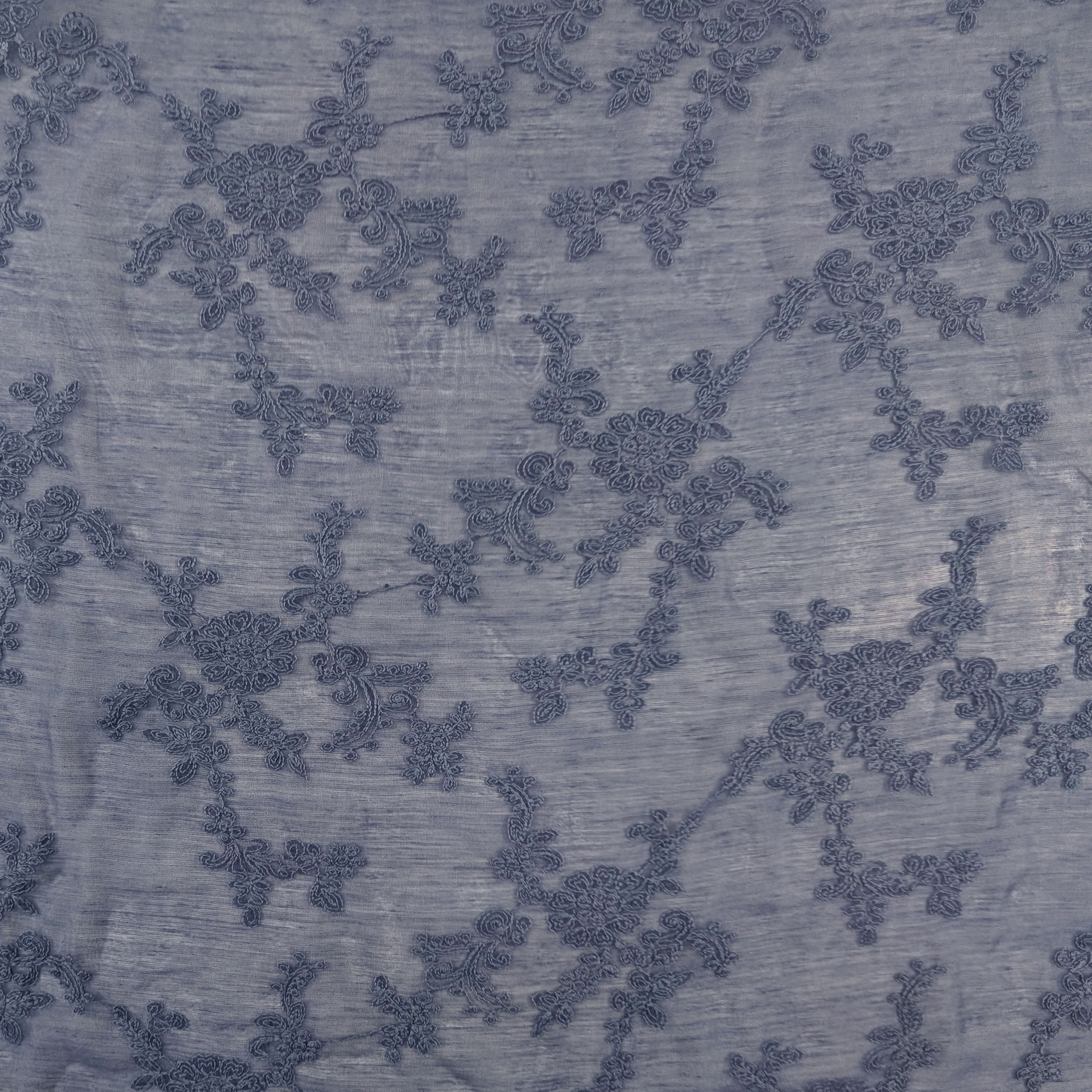 Mussola Ricamata Blu Fiori Image
