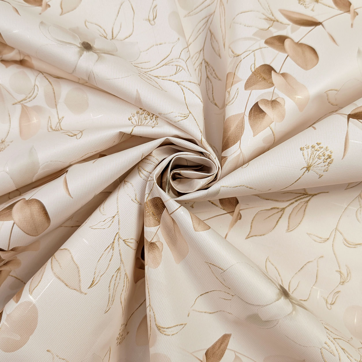 Tessuto per Tovaglia Plastificata Morbida Rami e Fiori Beige Image