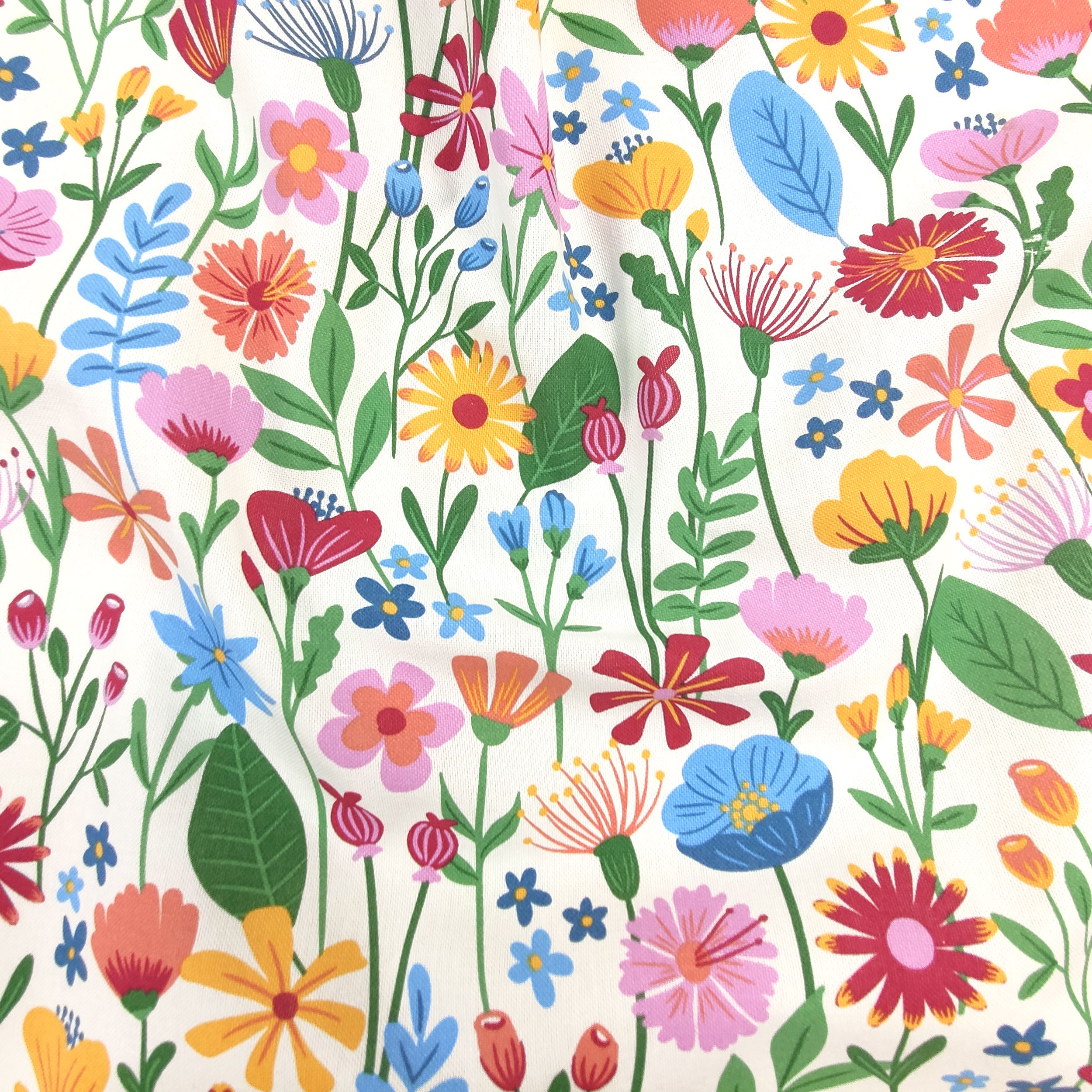 Tessuto Panama Fiori Disegnati Colorati