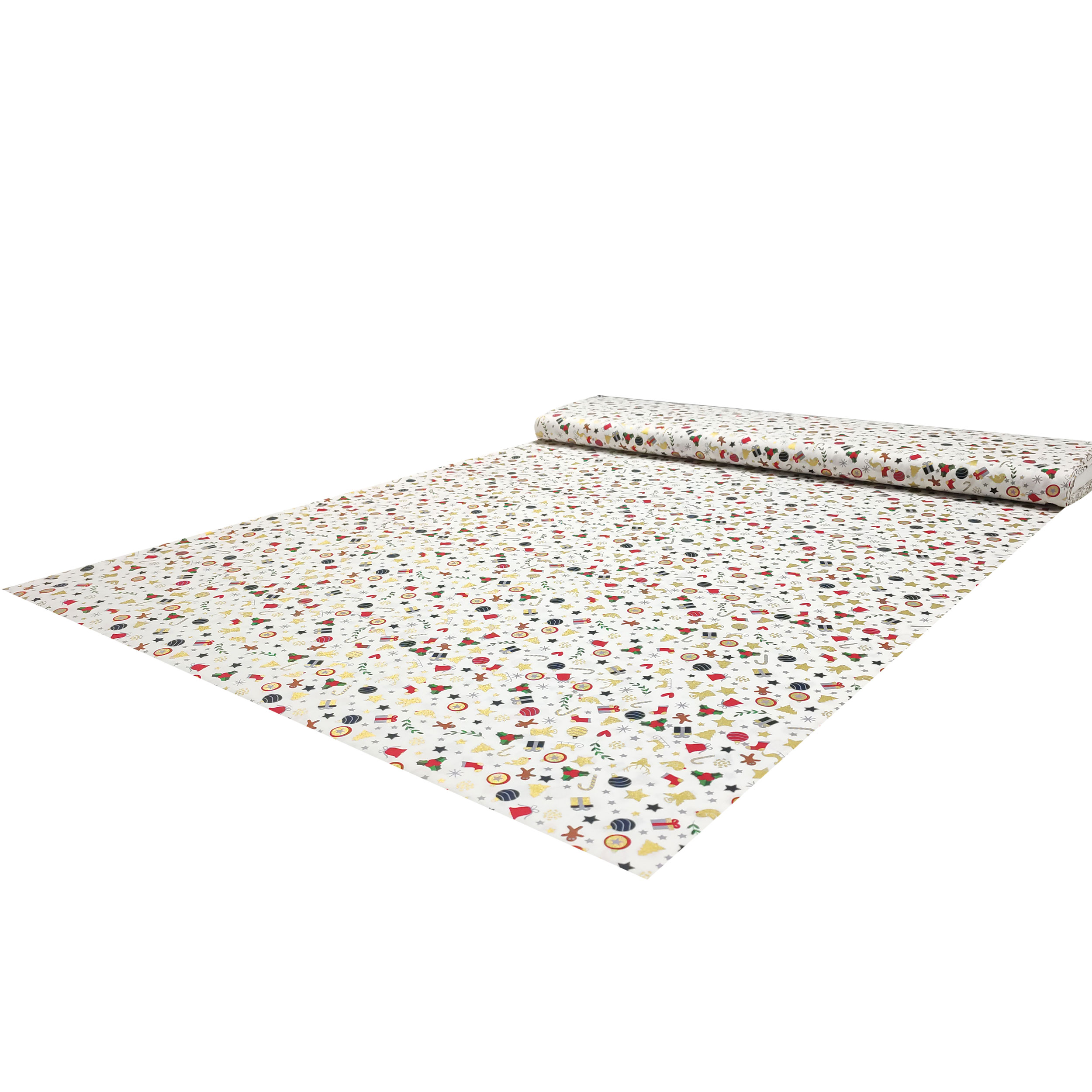 Tessuto Cotone Decori Natalizi Lurex