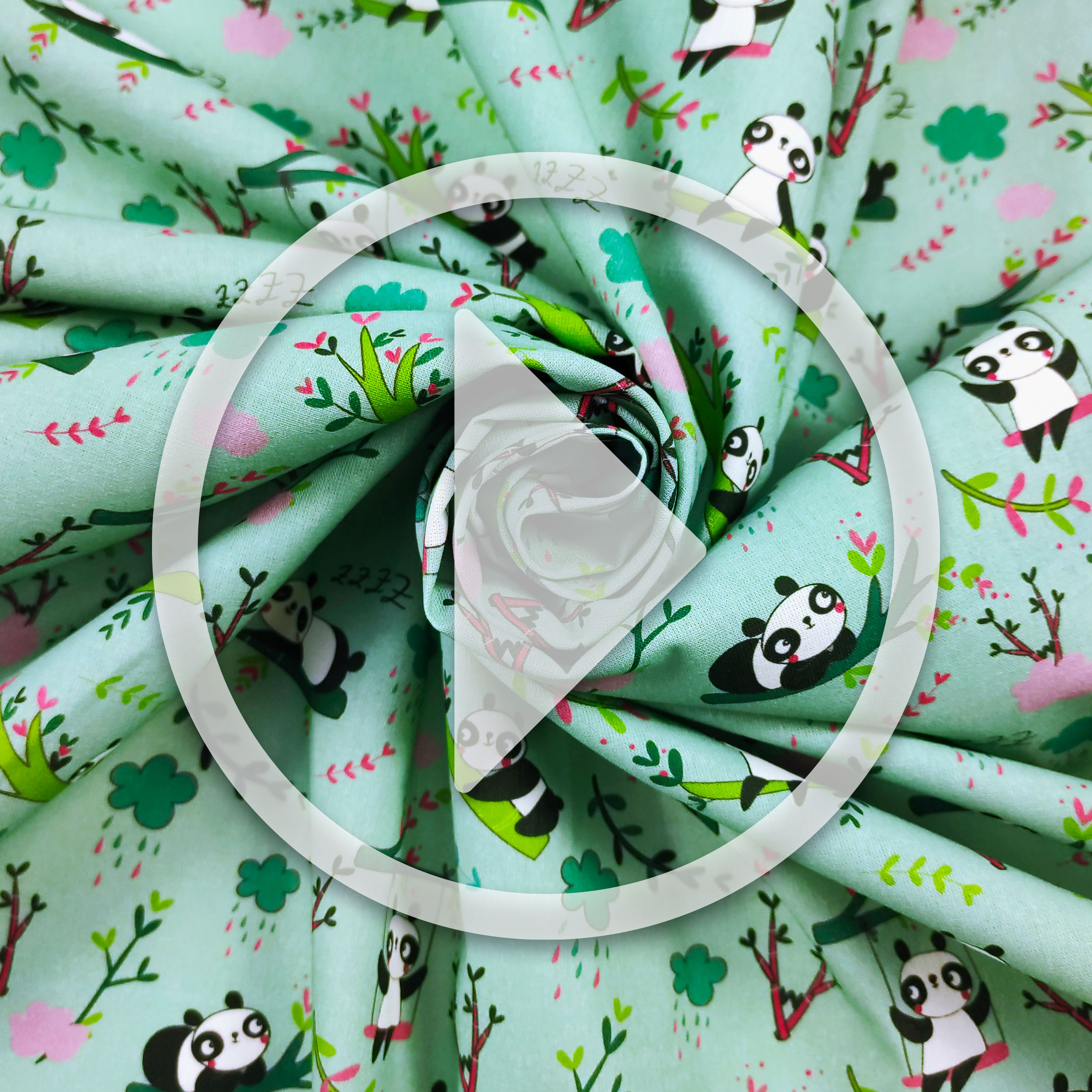 Cotone Panda Piccoli Sfondo Verde Menta Image