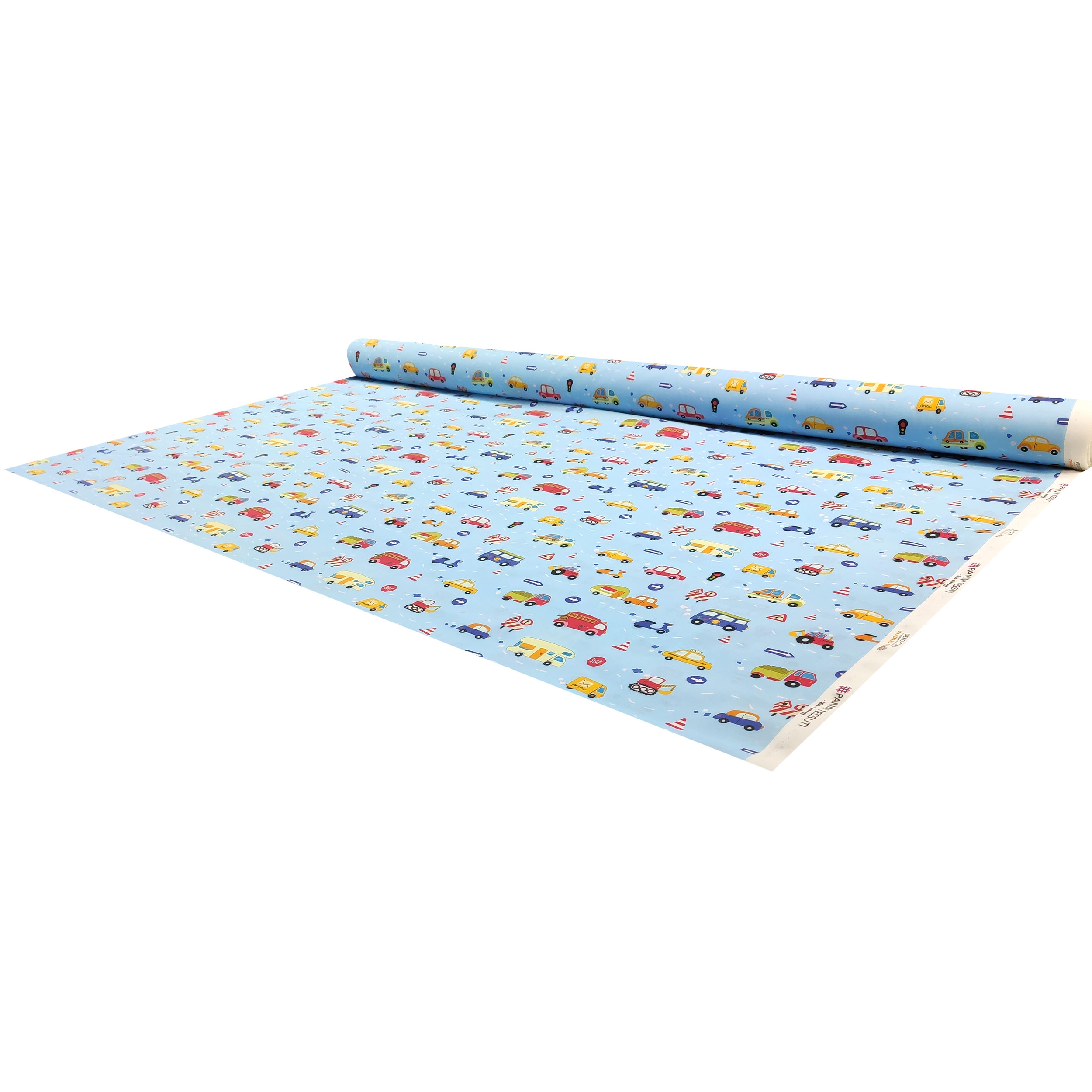 Cotone Macchinine Grandi Sfondo Azzurro