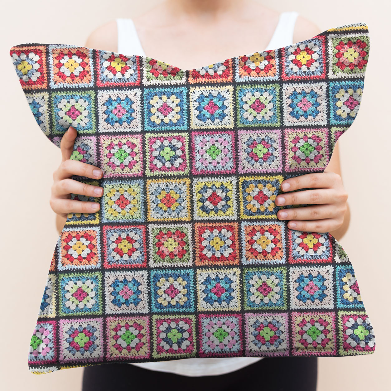 Tessuto Gobelin Fantasia Fiori Crochet