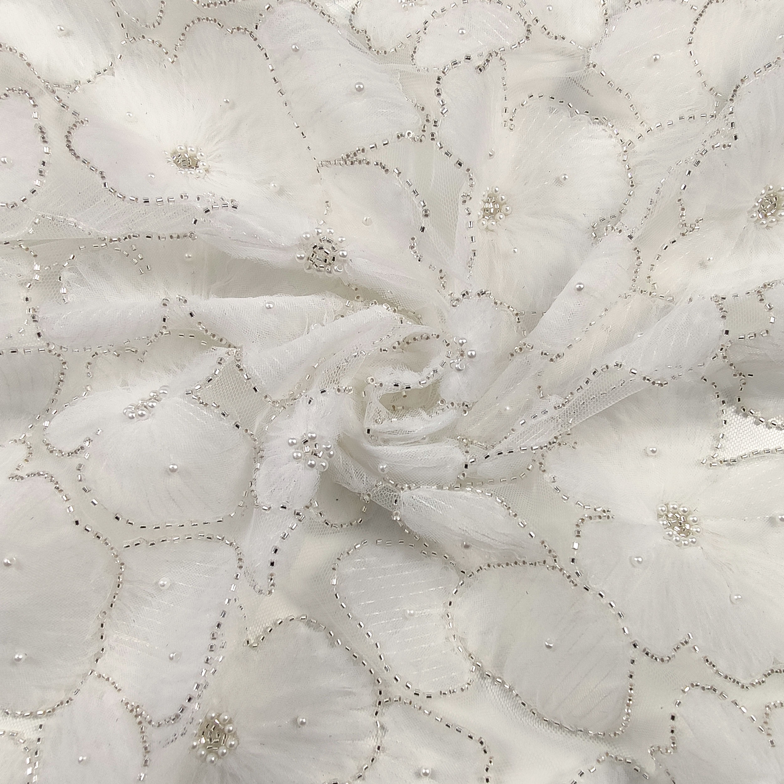 Tulle Sposa Bianco Ricamo Floreale Pietre