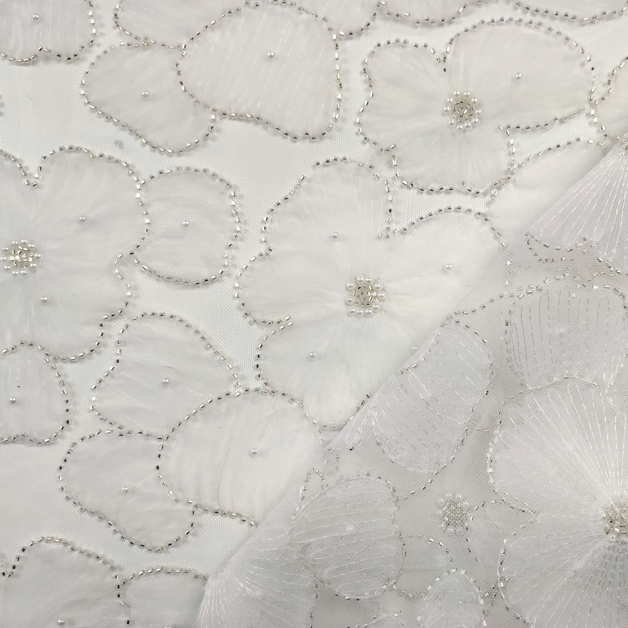 Tulle Sposa Bianco Ricamo Floreale Pietre