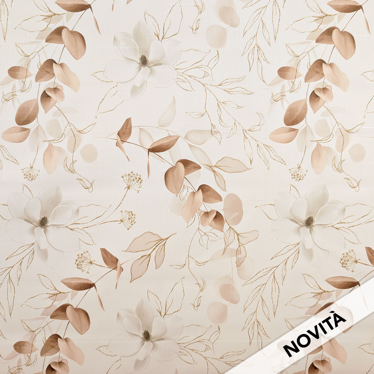Tessuto per Tovaglia Plastificata Morbida Rami e Fiori Beige Image