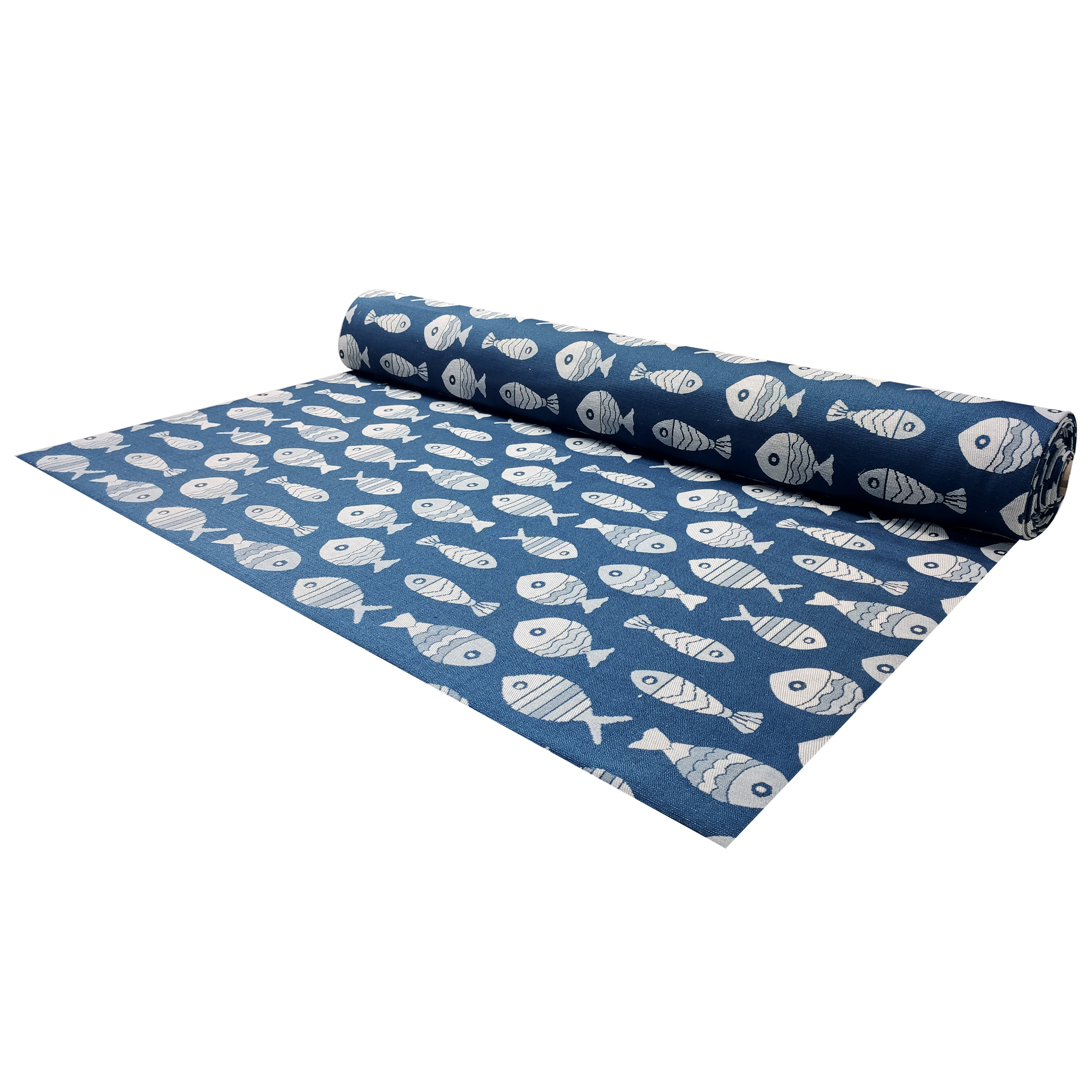 Tessuto Broccato Double Pesci Blu e Grigi