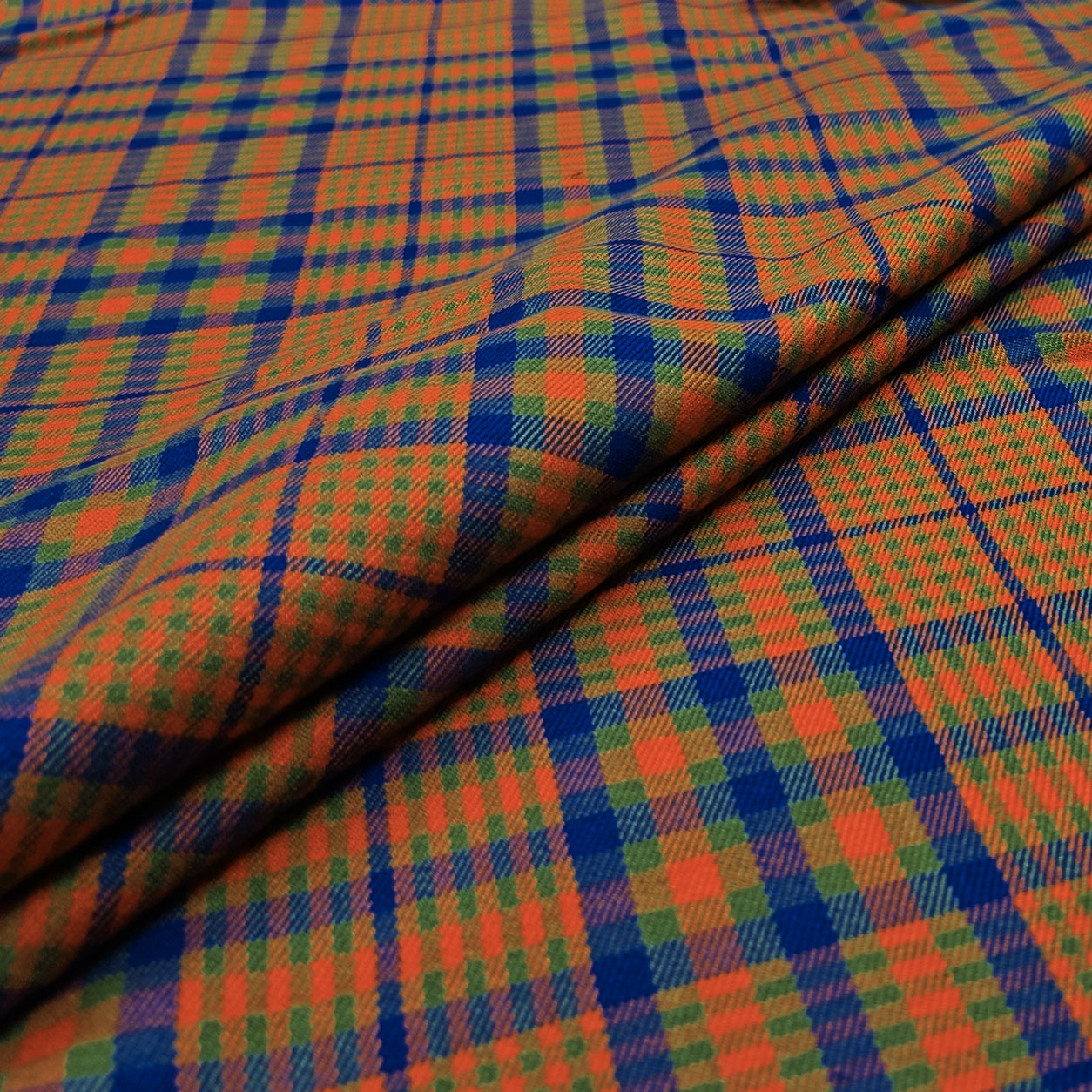 Tessuto Scozzese Arancio Verde e Blu 