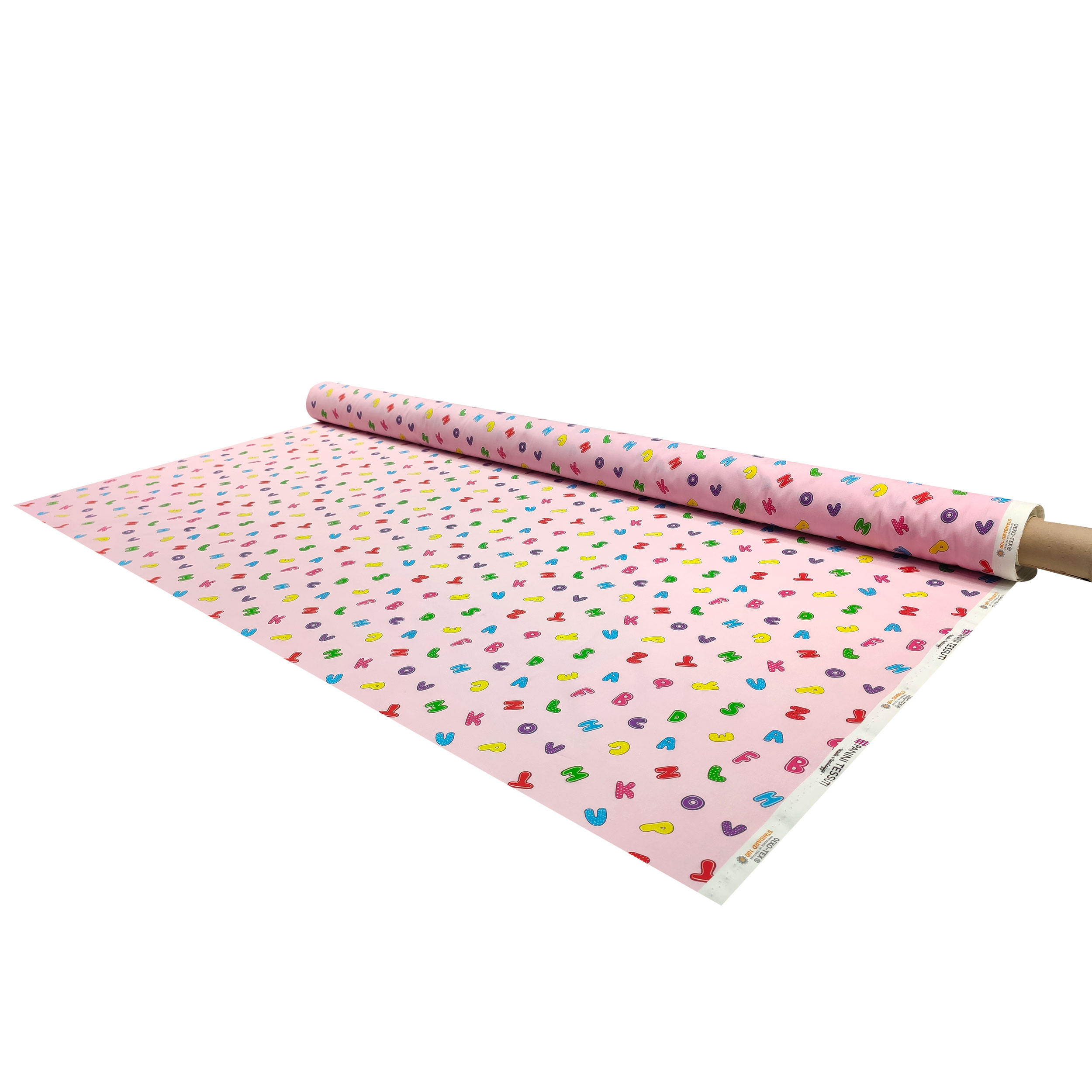 Tessuto Cotone Alfabeto Sfondo Rosa