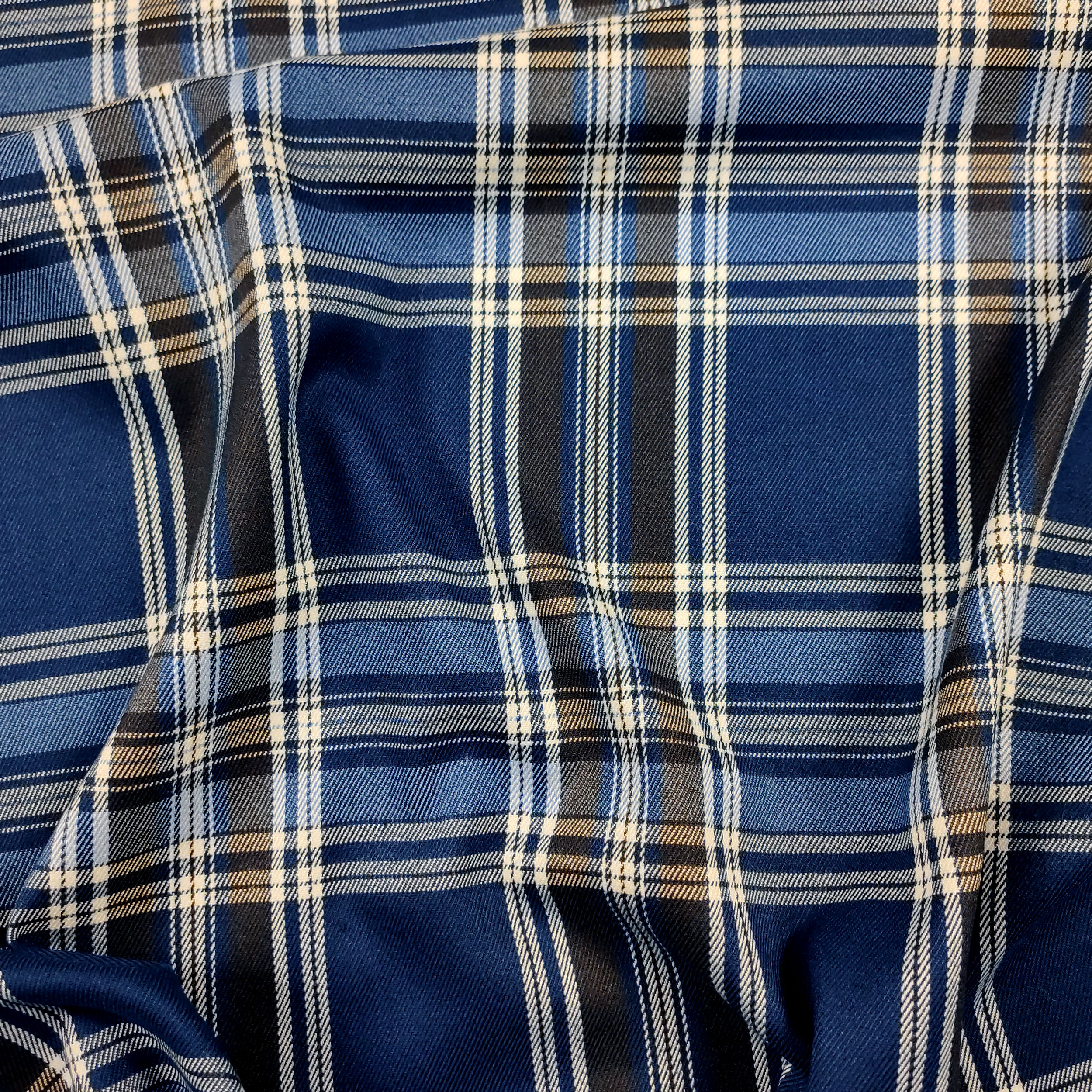 Tessuto Tartan Quadri Toni Celeste