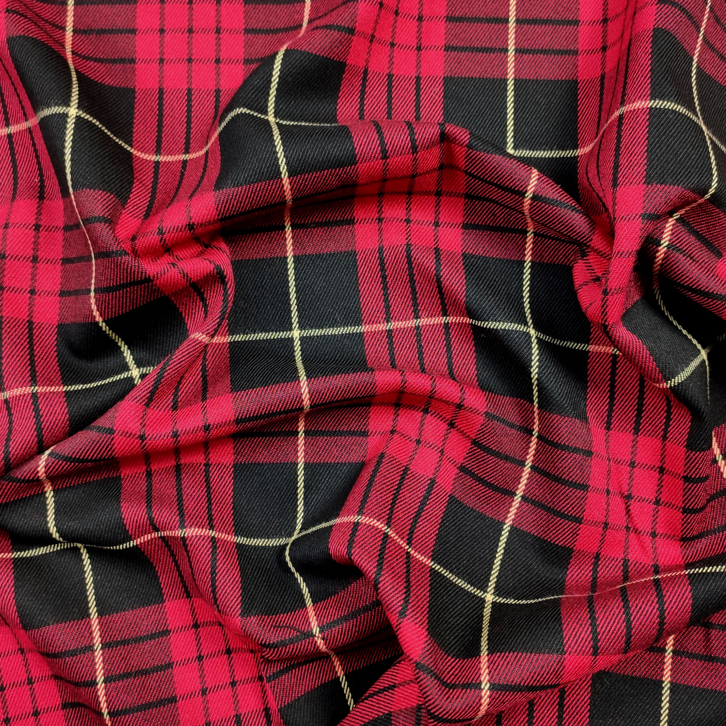 Tessuto Tartan Quadri Nero Rosso e Oro