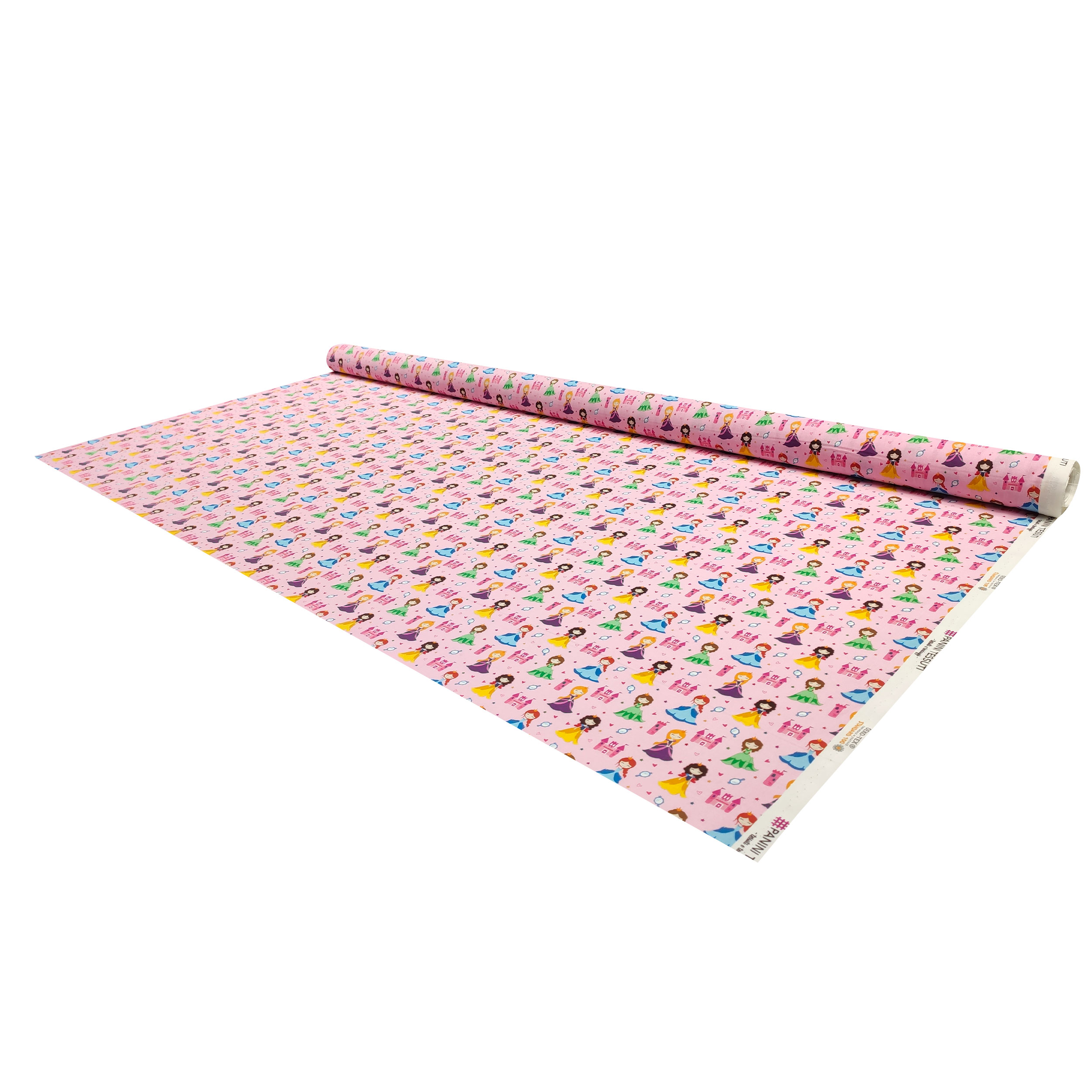 Tessuto Cotone Principesse Piccole Sfondo Rosa