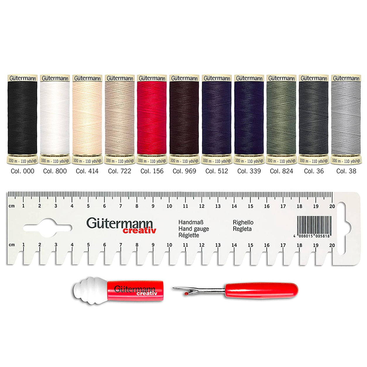 Gutermann Cucitutto 11 Bobine con Righello e Scucitore