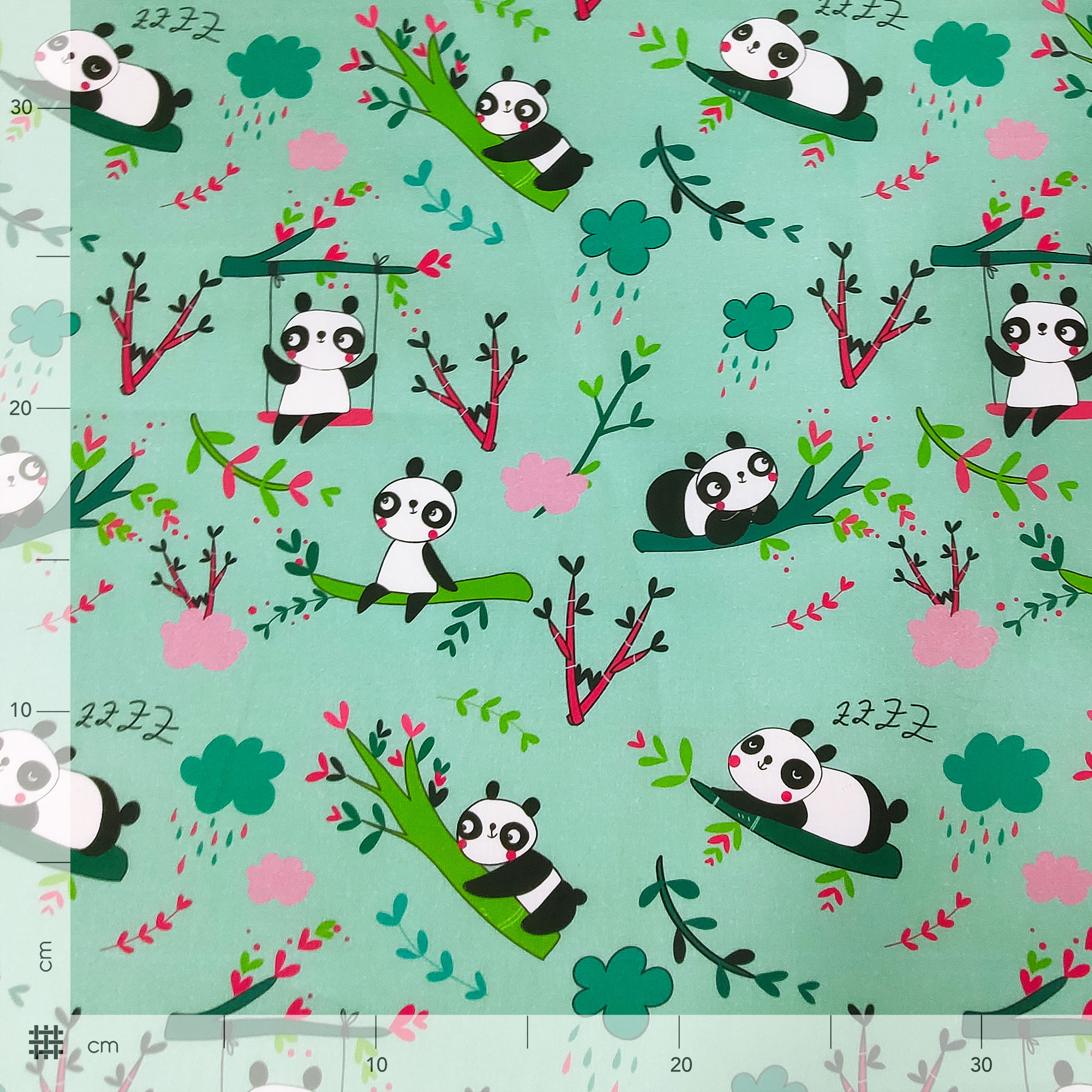 Cotone Panda Grandi Sfondo Verde Menta