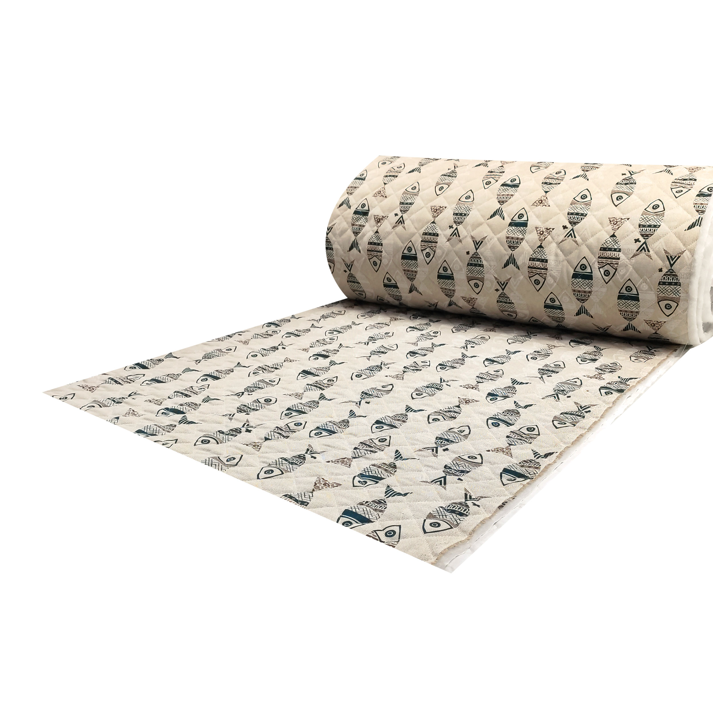 Tessuto Trapuntato Pesci Sfondo Beige Image