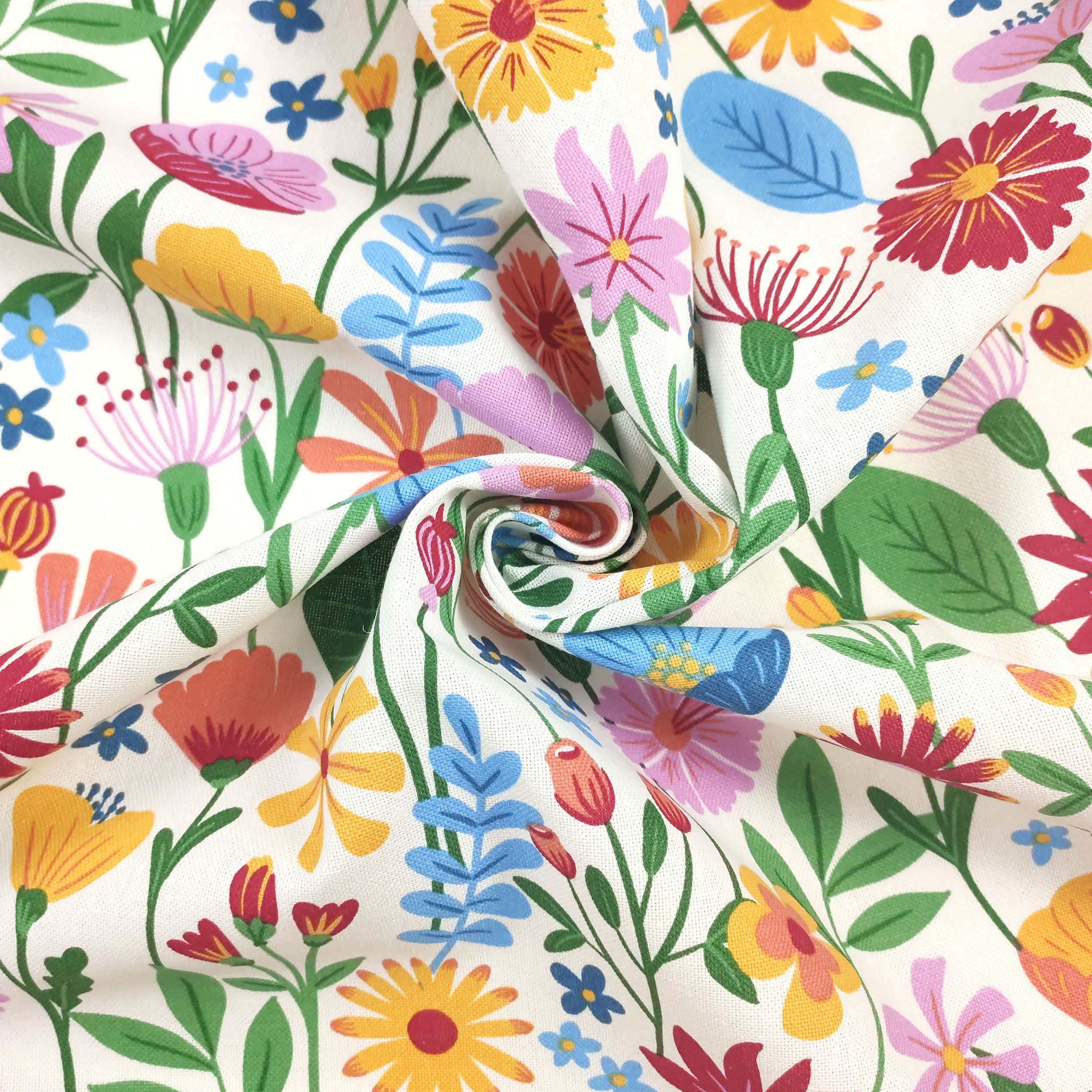 Tessuto Panama Fiori Disegnati Colorati