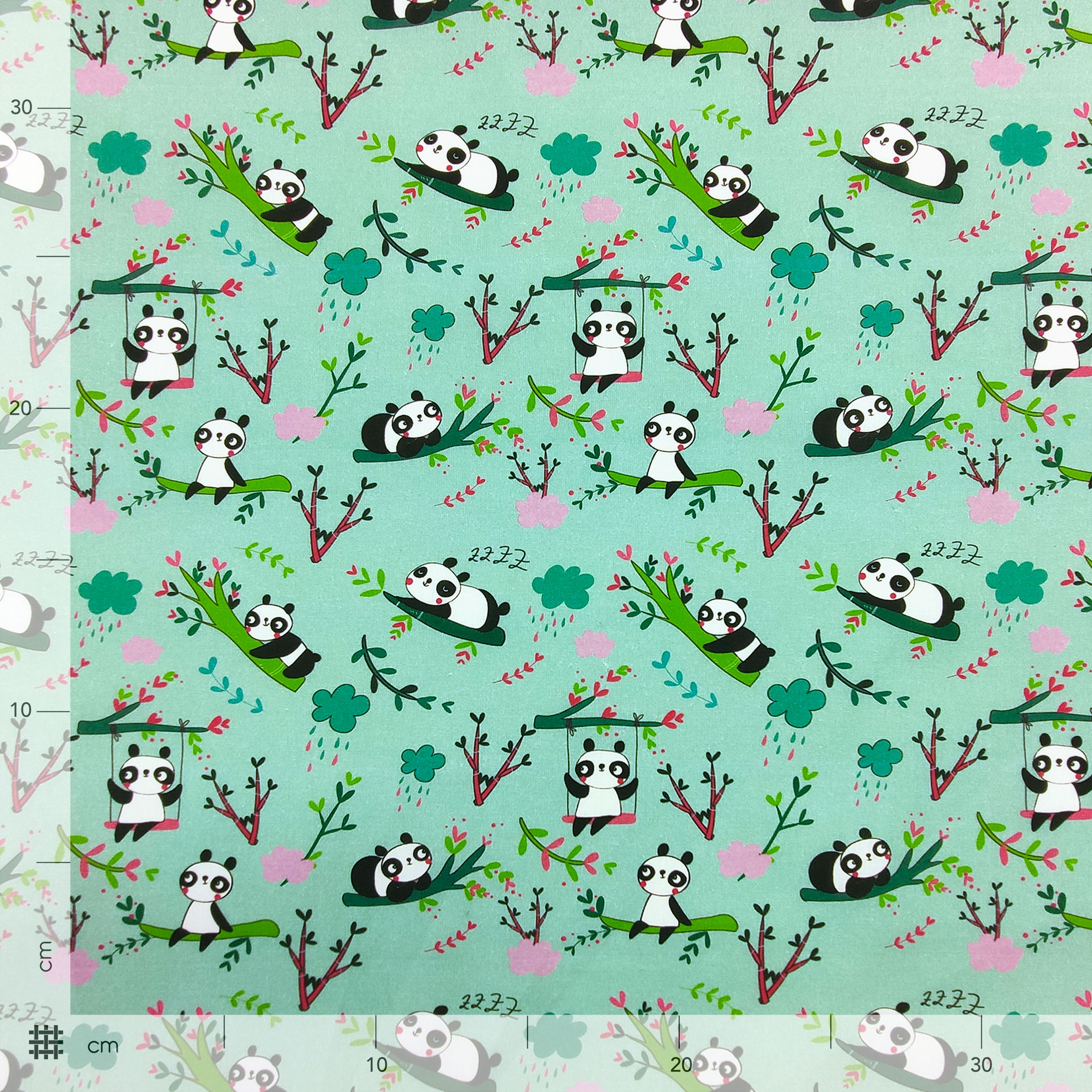 Cotone Panda Piccoli Sfondo Verde Menta