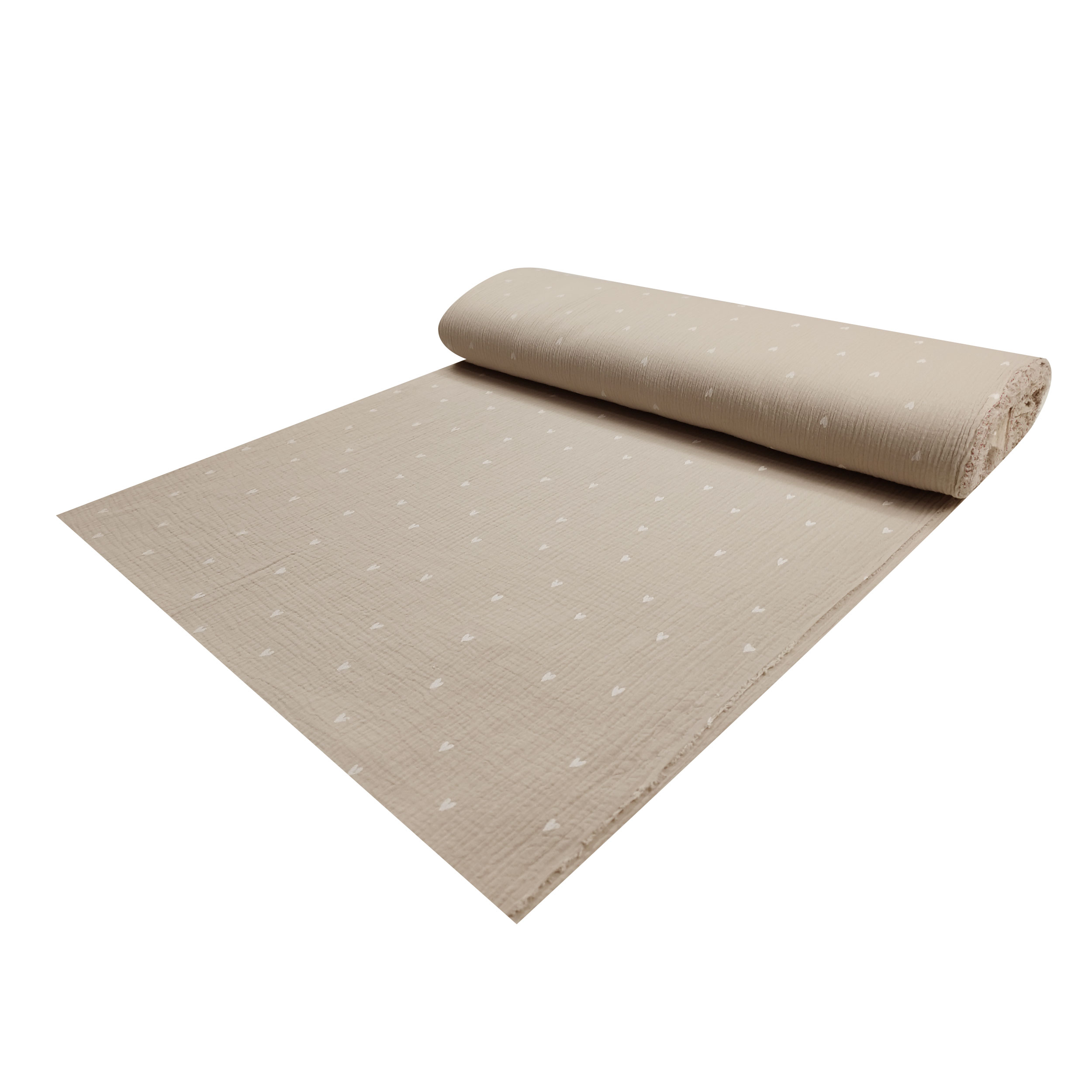 Mussola Cotone Beige Cuoricini Bianchi Image