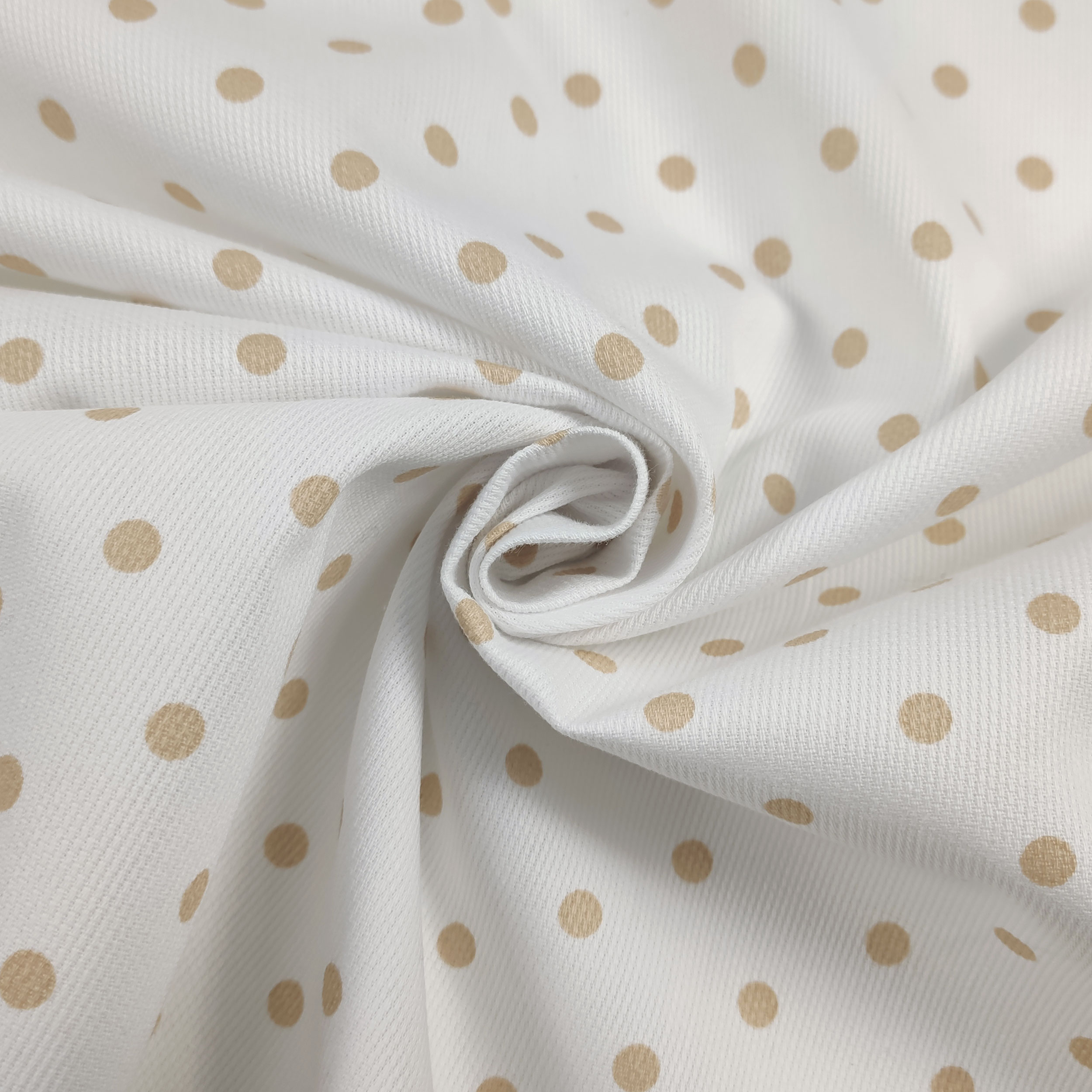 Tessuto Cotone Piquet con Pois Beige