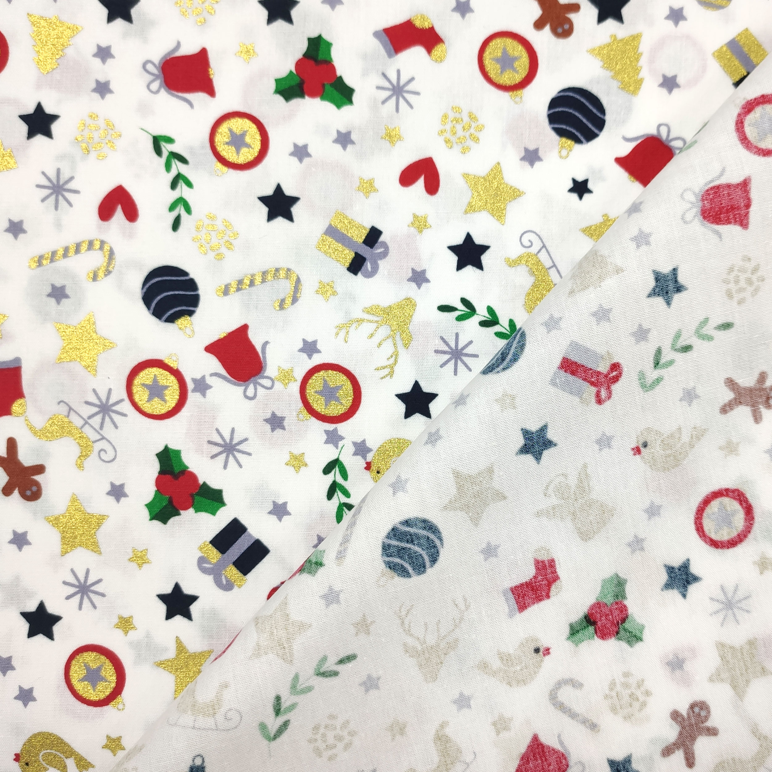 Tessuto Cotone Decori Natalizi Lurex