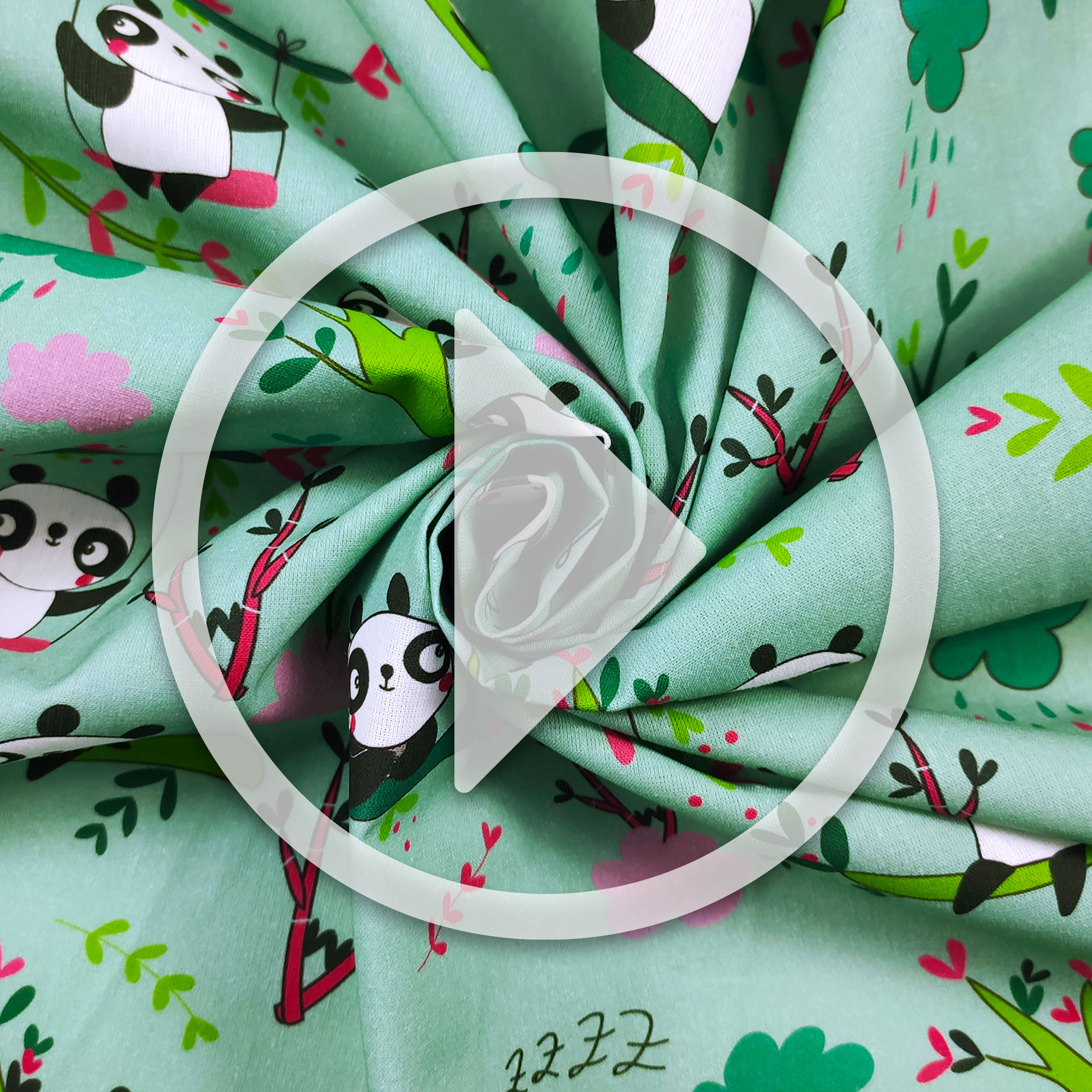 Cotone Panda Grandi Sfondo Verde Menta Image