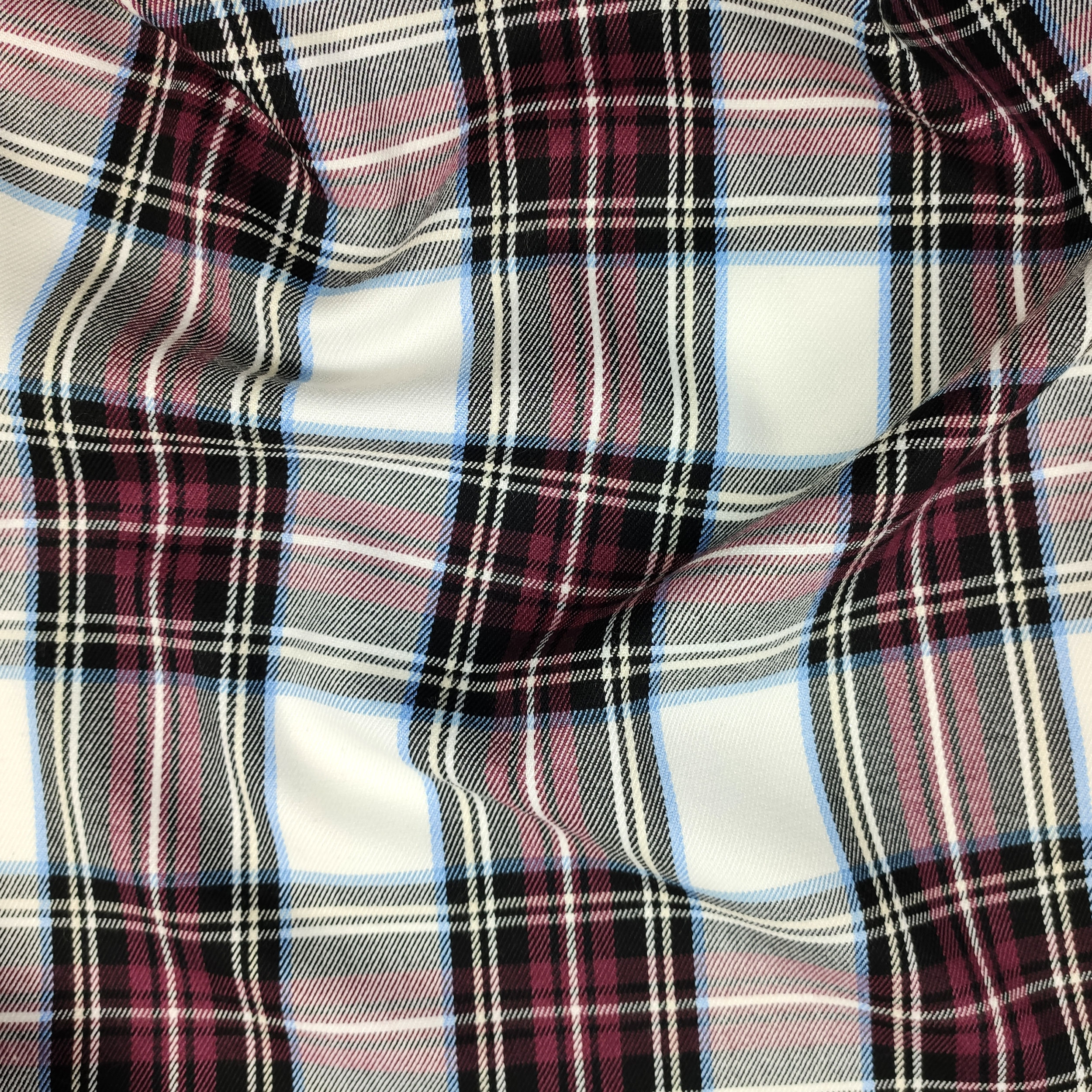 Tessuto Tartan Quadri Bordeaux Celeste
