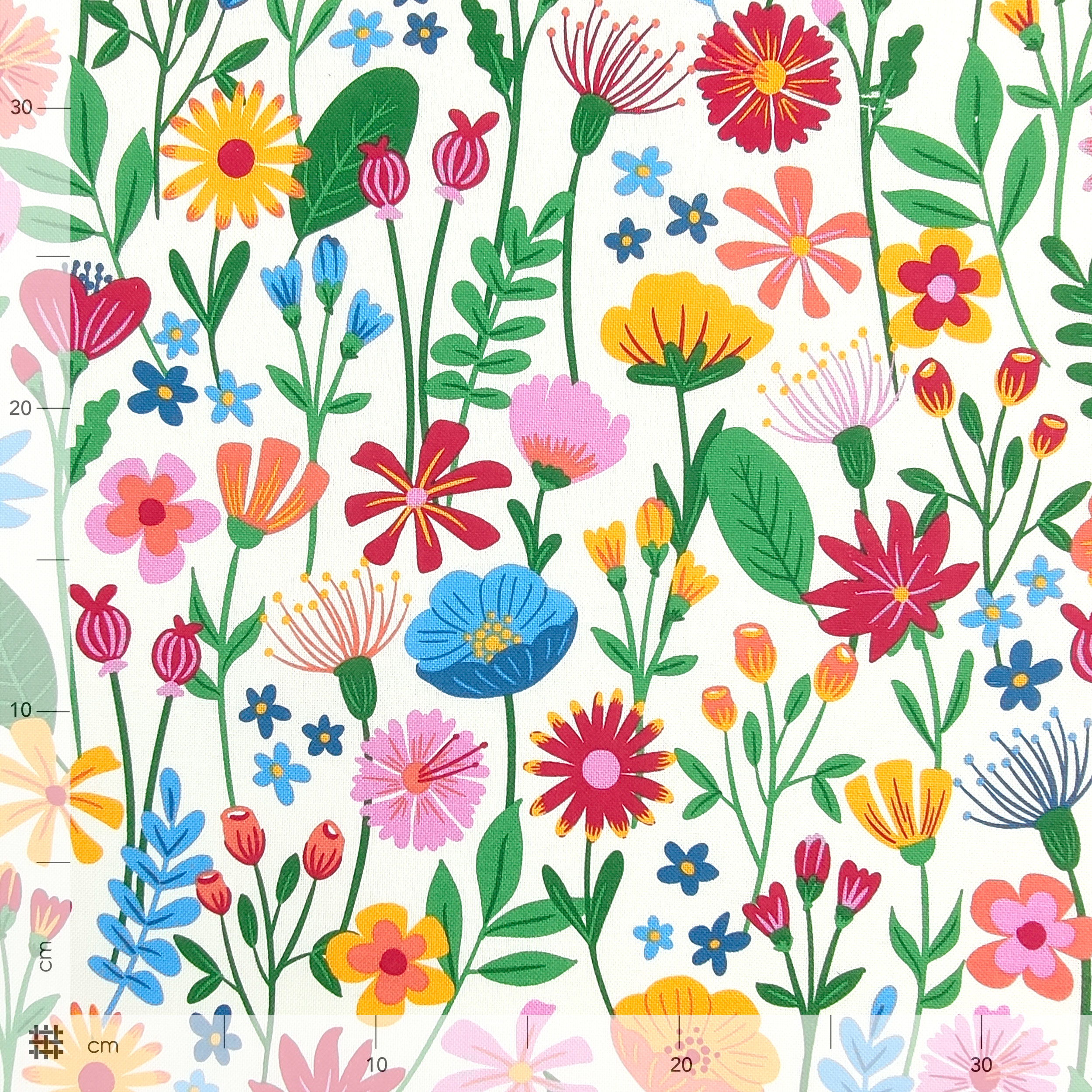Tessuto Panama Fiori Disegnati Colorati