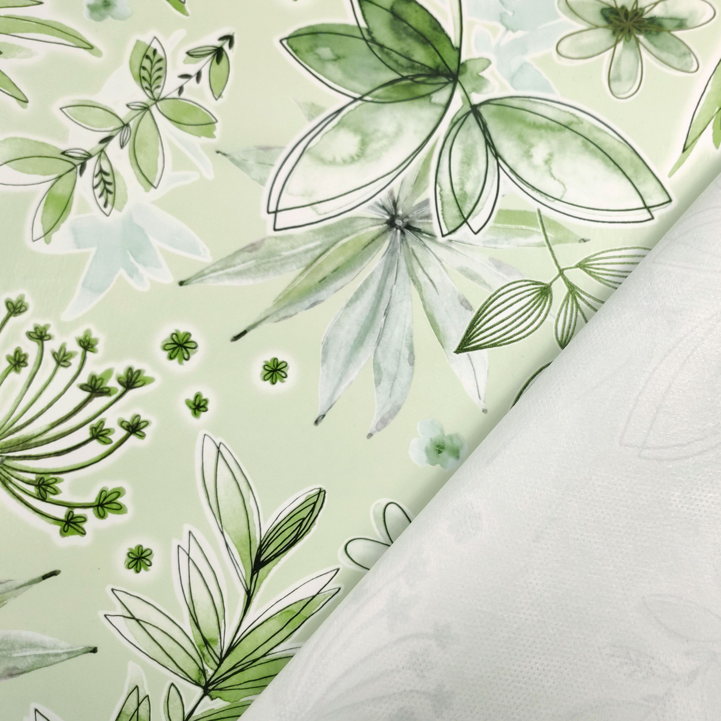 Tessuto per Tovaglia Plastificata Fiori Toni del Verde Image