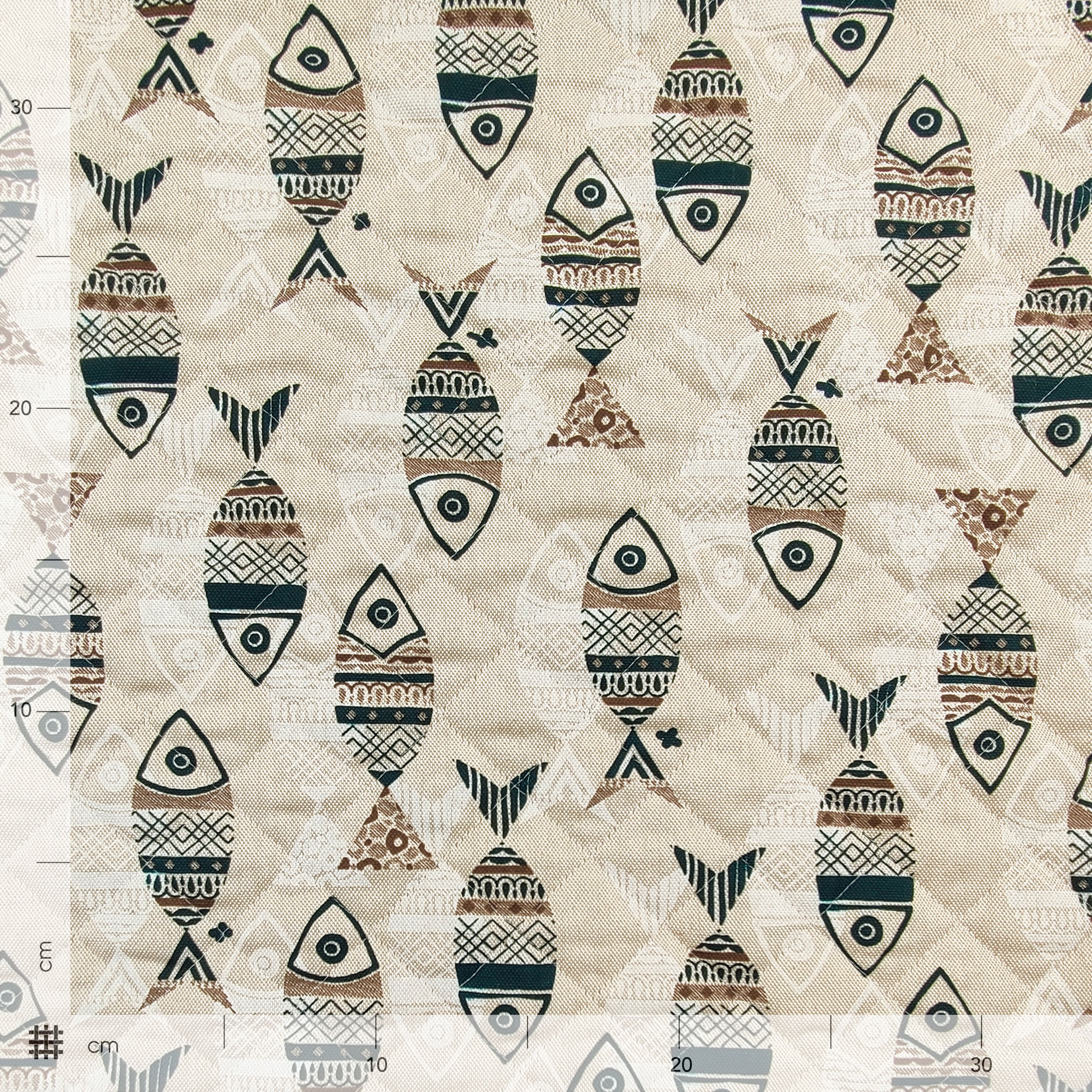Tessuto Trapuntato Pesci Sfondo Beige Image