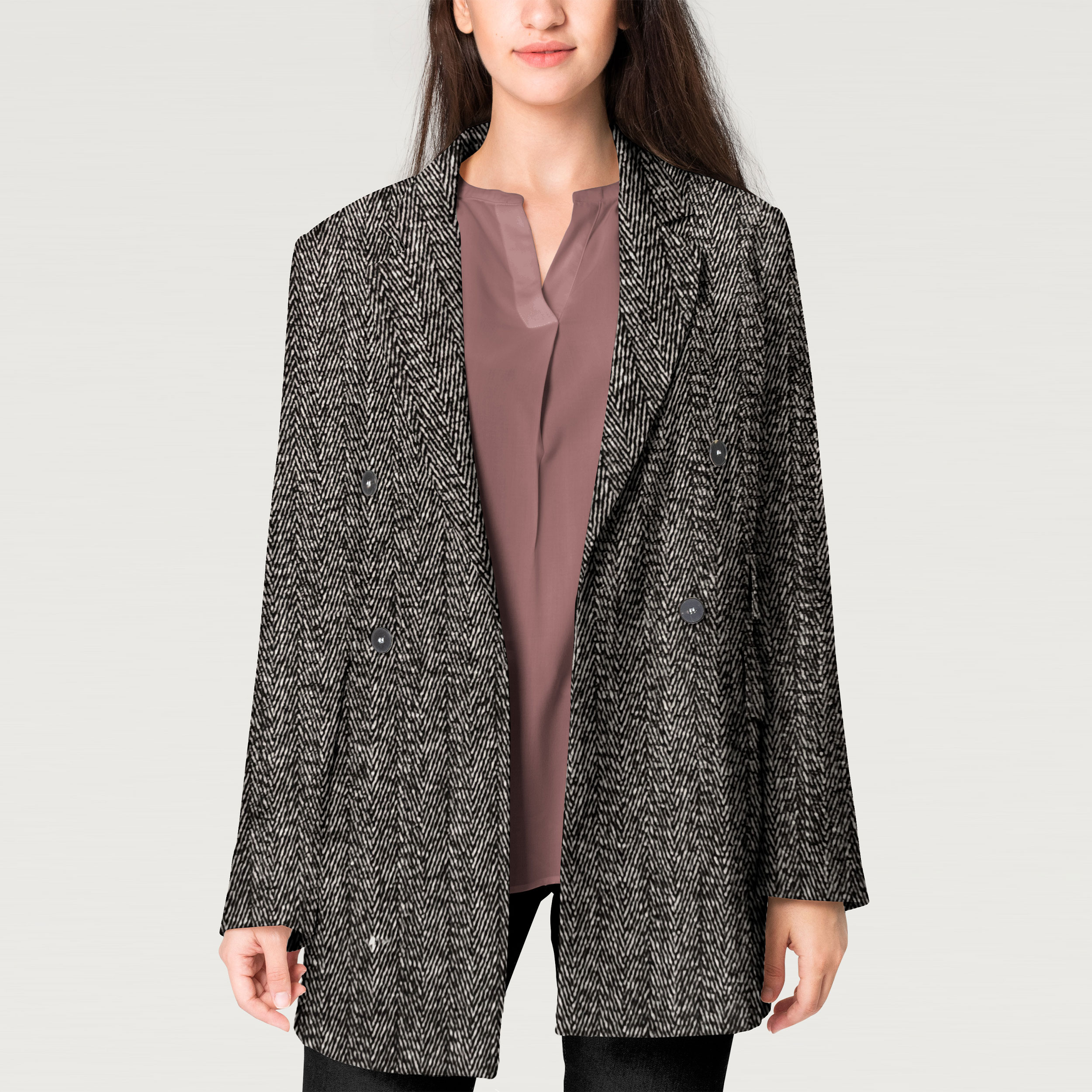 Tessuto Cappotto Spigato Bianco e Nero