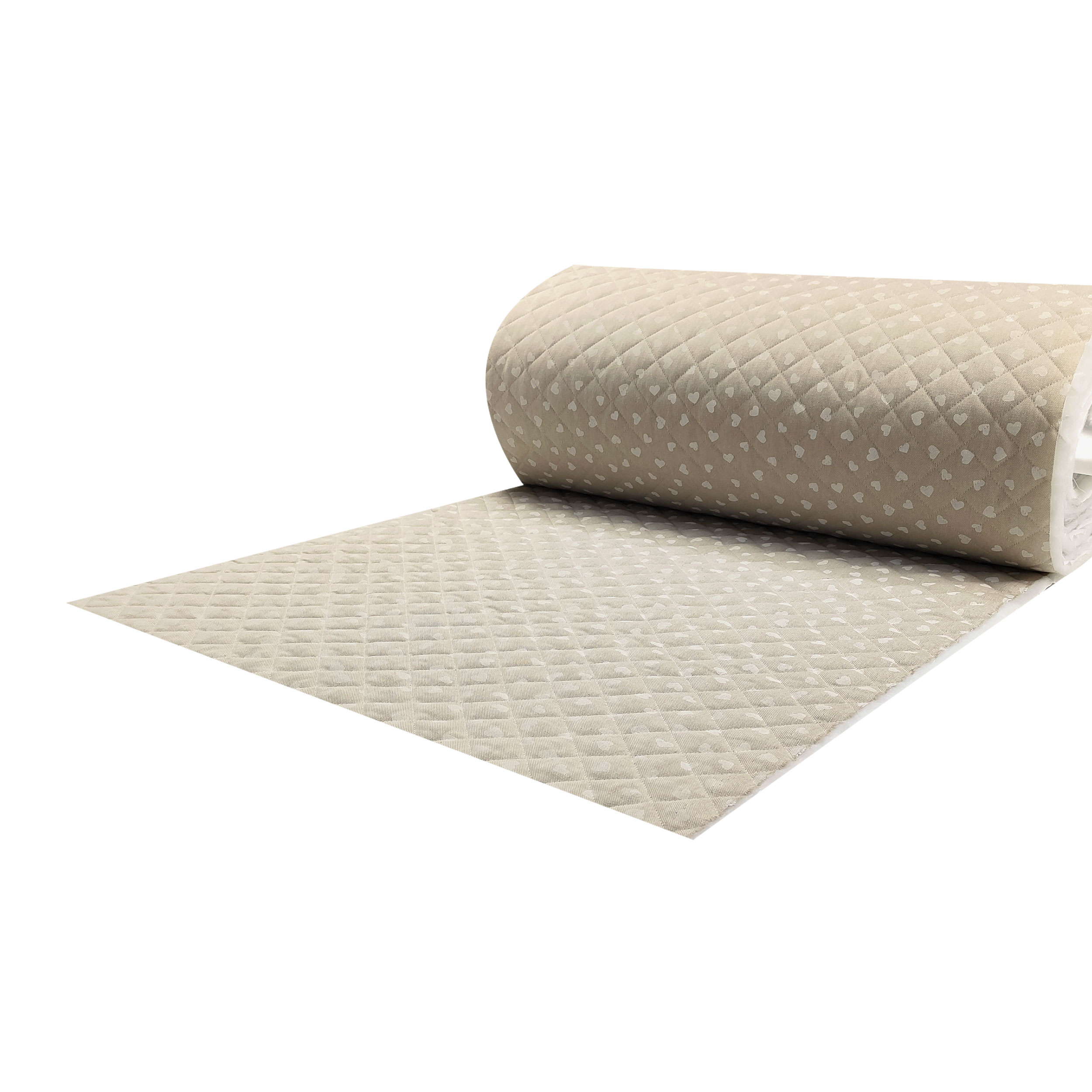 Tessuto Trapuntato con Cuori Bianchi Sfondo Beige Image