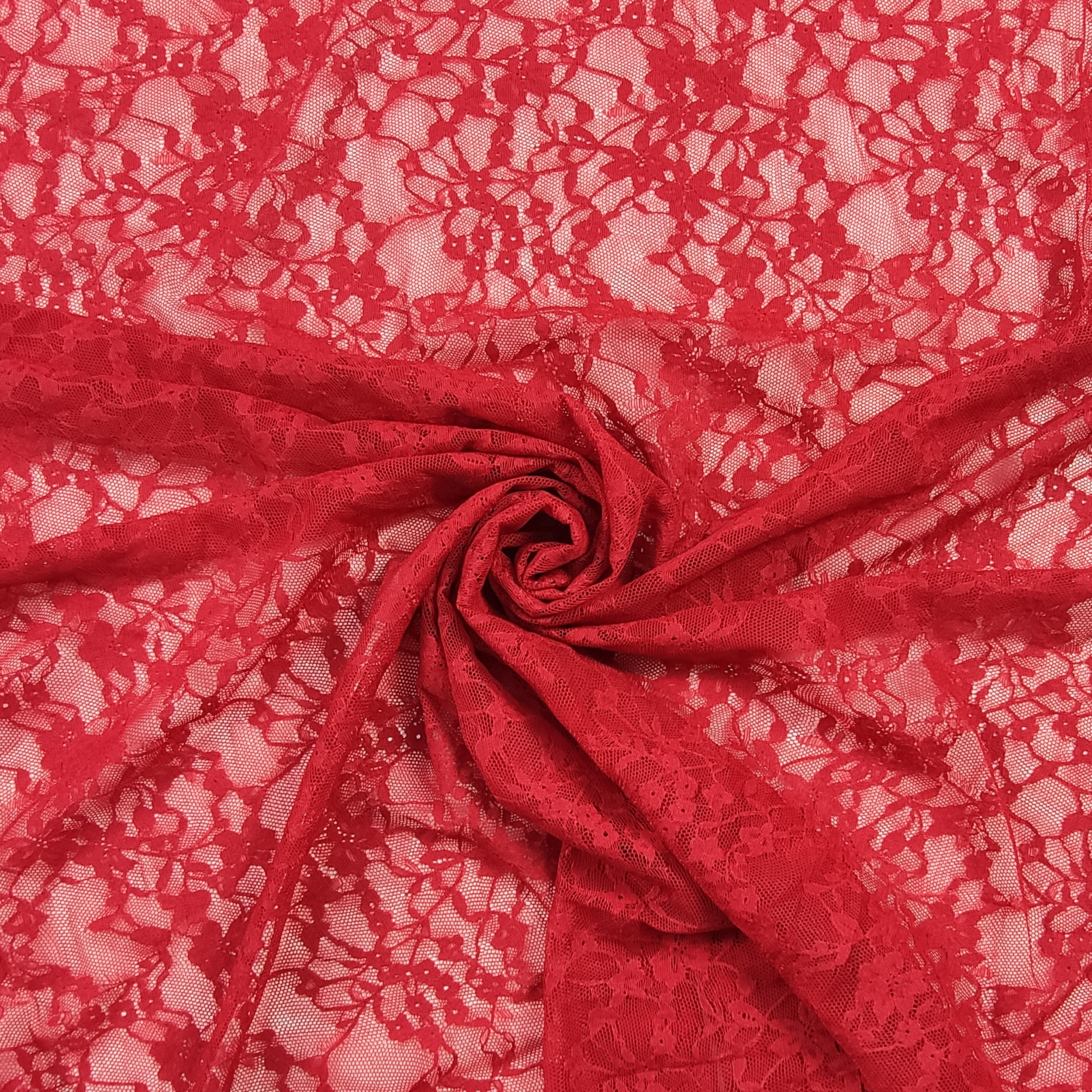 Pizzo Elastico Floreale in Rosso