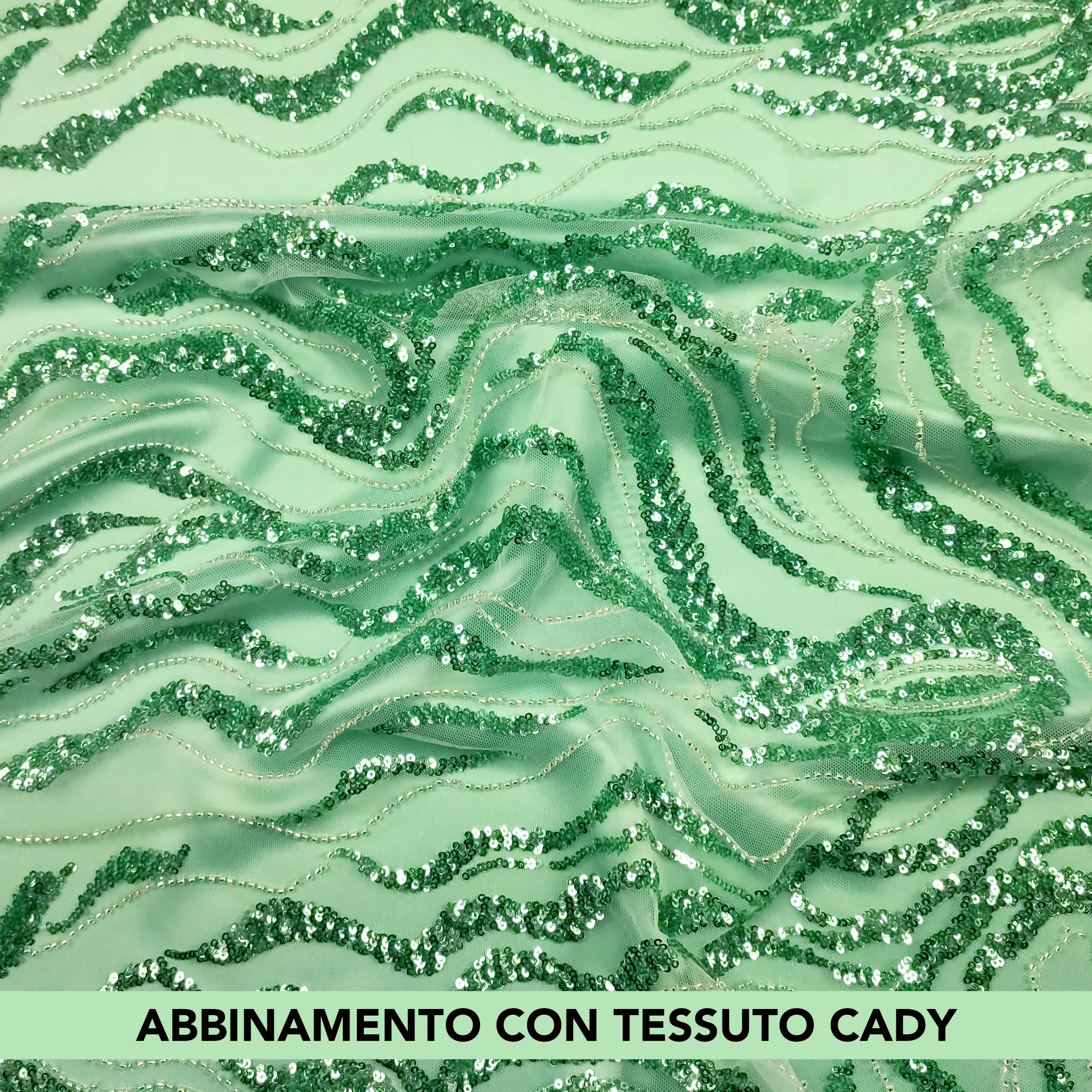 Tulle Ricamato con Paillettes Verde Mix