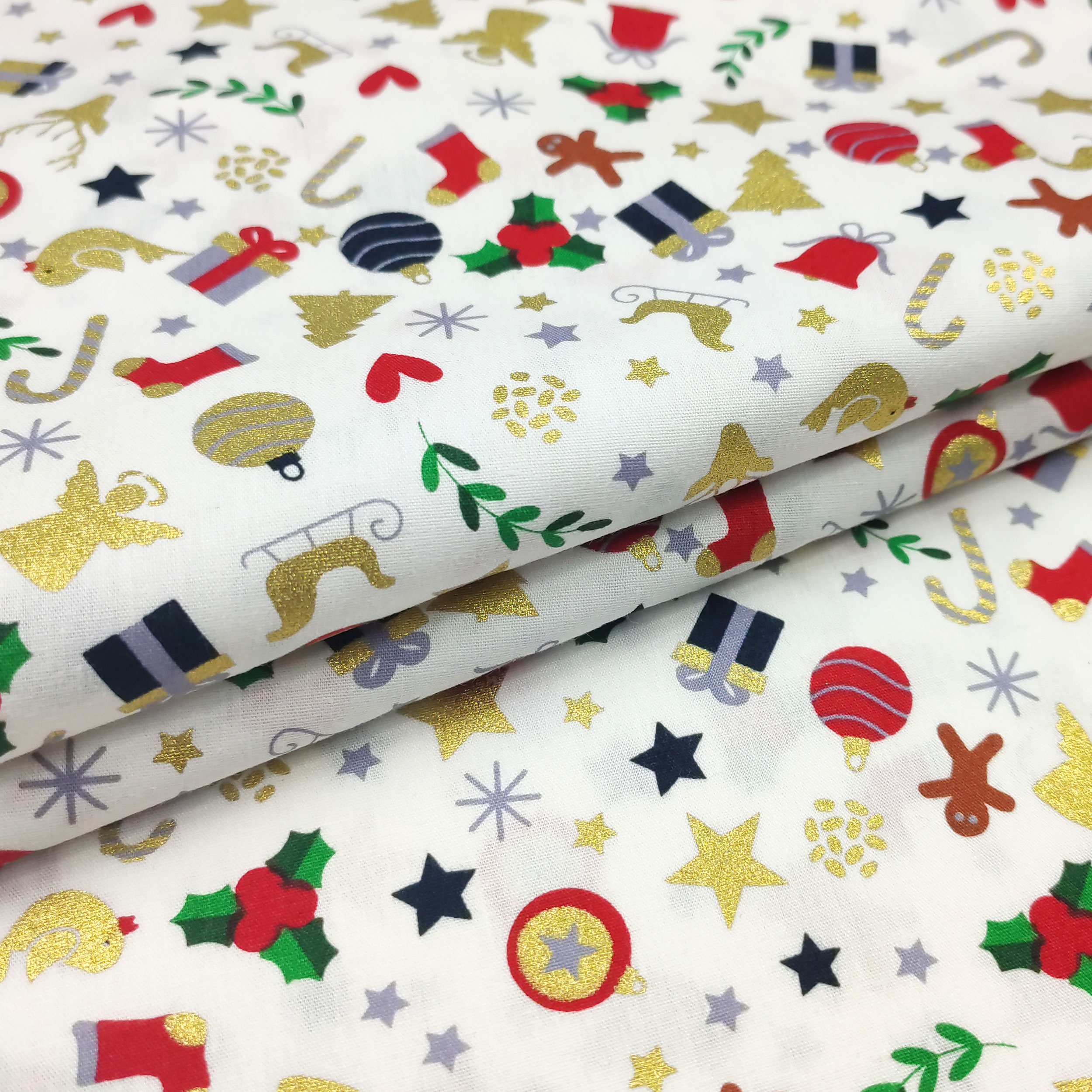 Tessuto Cotone Decori Natalizi Lurex
