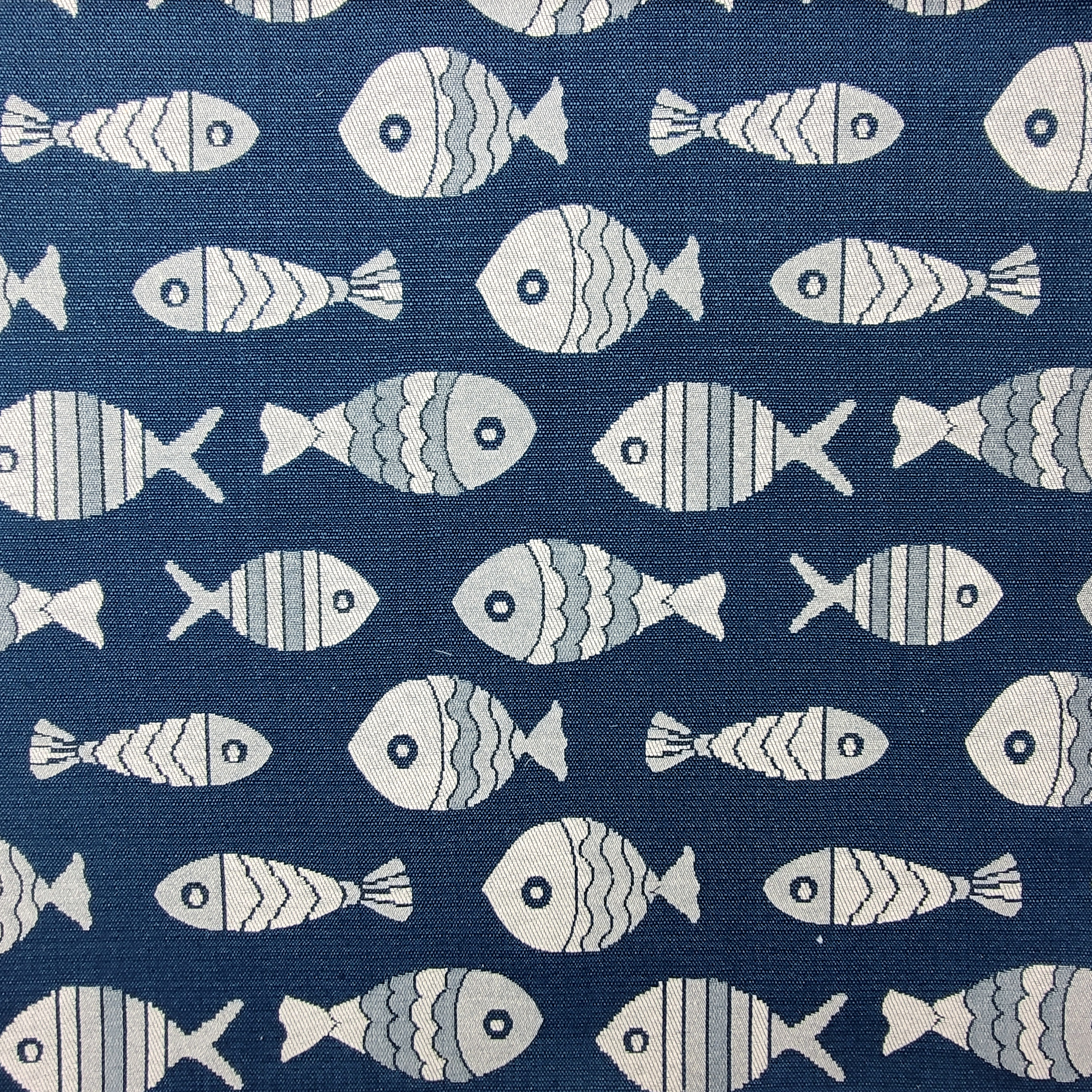 Tessuto Broccato Double Pesci Blu e Grigi