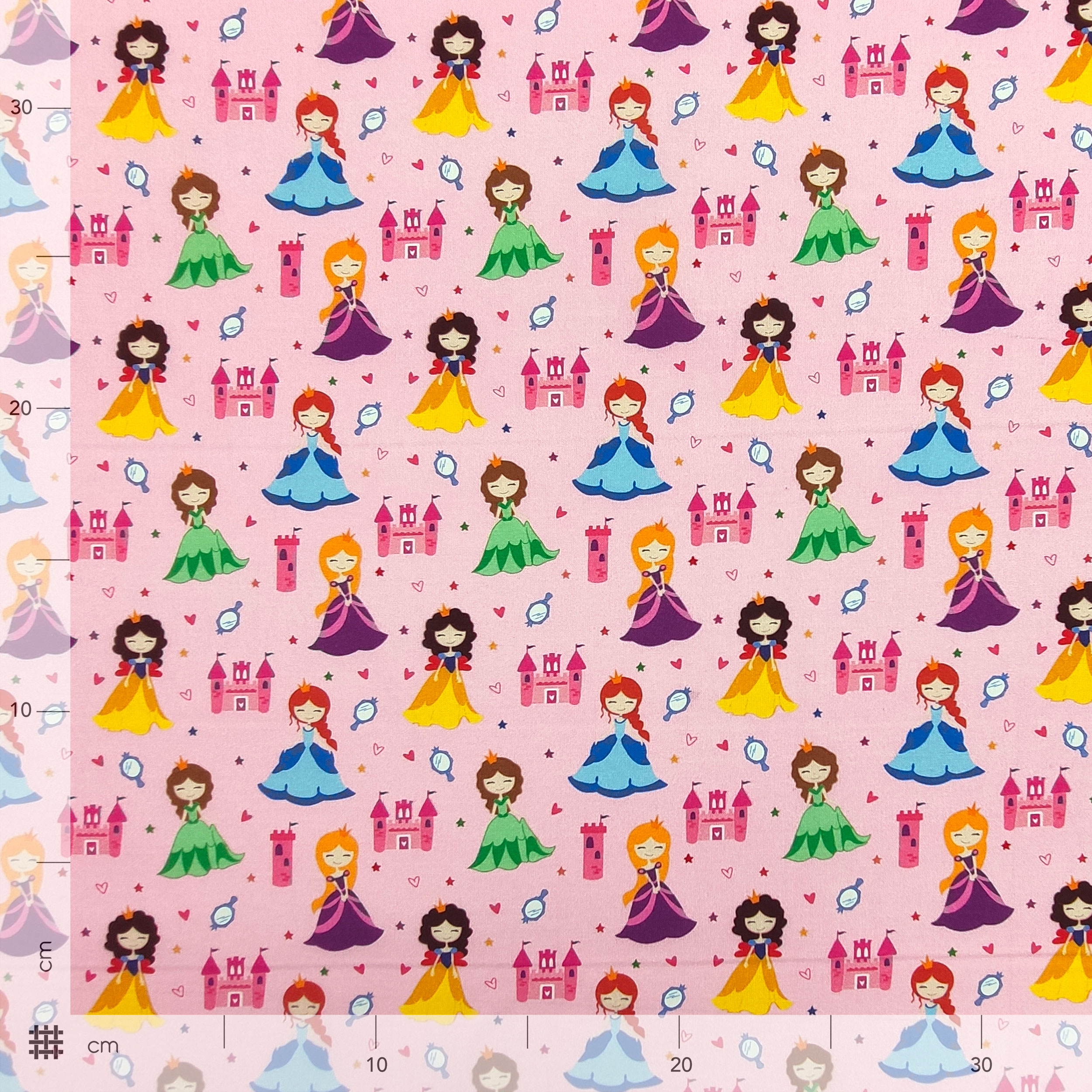 Tessuto Cotone Principesse Piccole Sfondo Rosa
