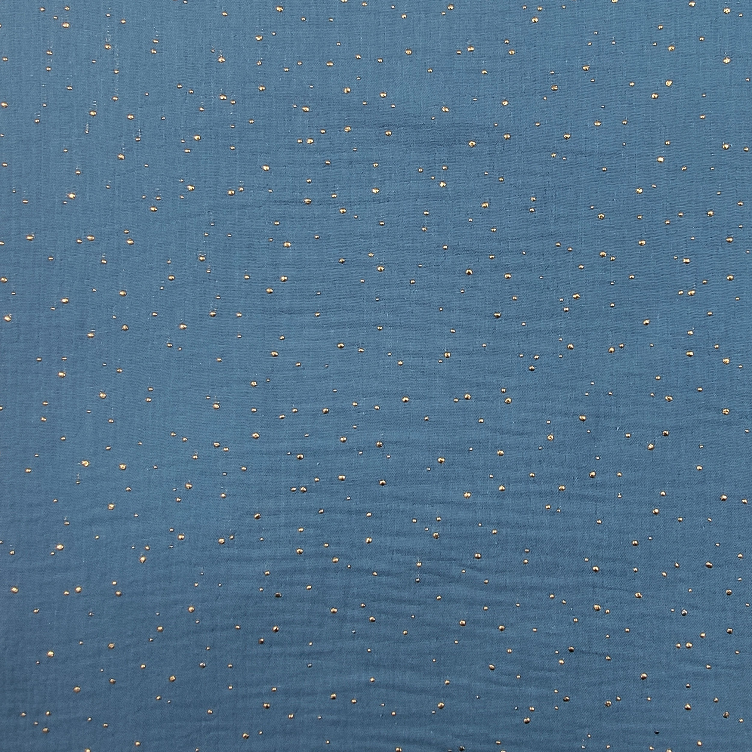 Mussola Cotone Avio con Pois Oro Image