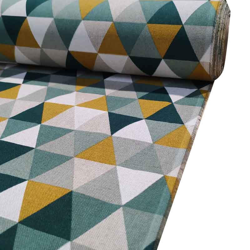 Tessuto Misto Cotone Triangoli Toni del Verde Image
