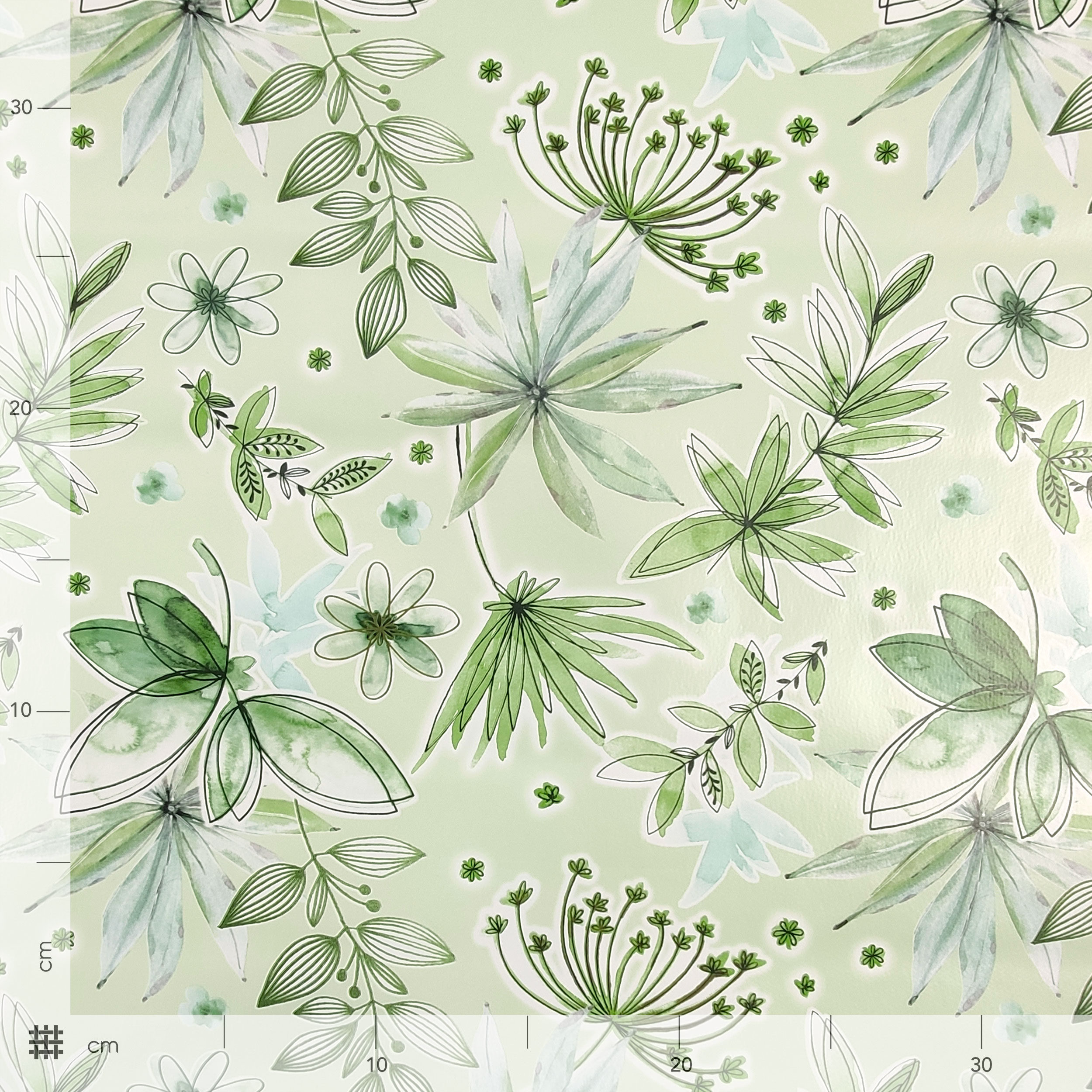 Tessuto per Tovaglia Plastificata Fiori Toni del Verde Image