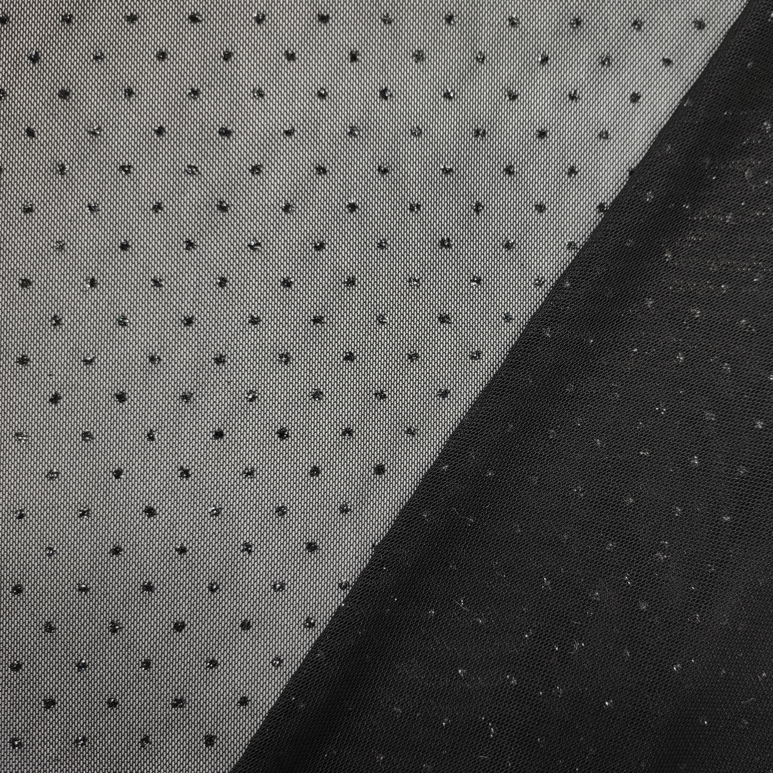 Tulle Elasticizzato Nero con Pois Lurex