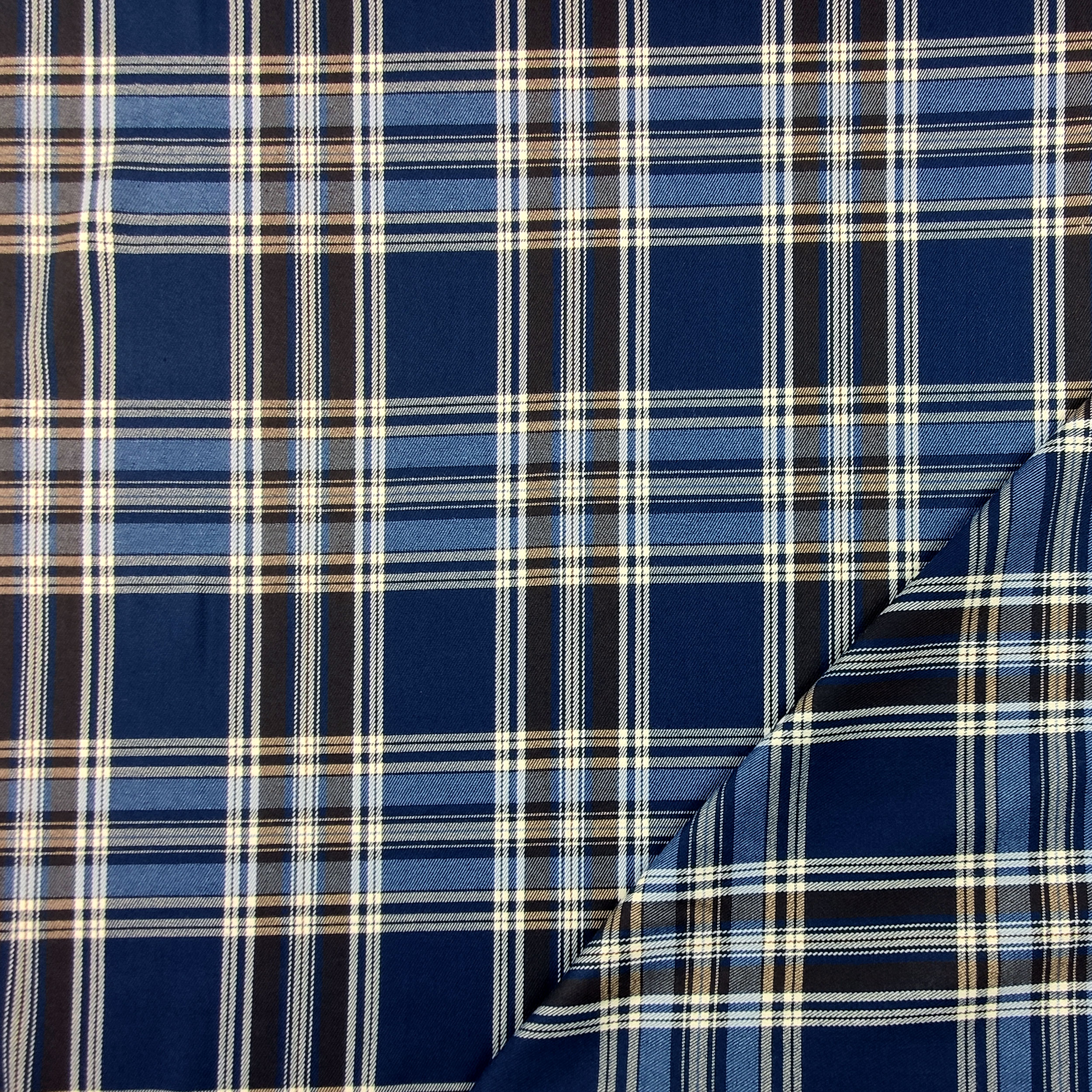 Tessuto Tartan Quadri Toni Celeste