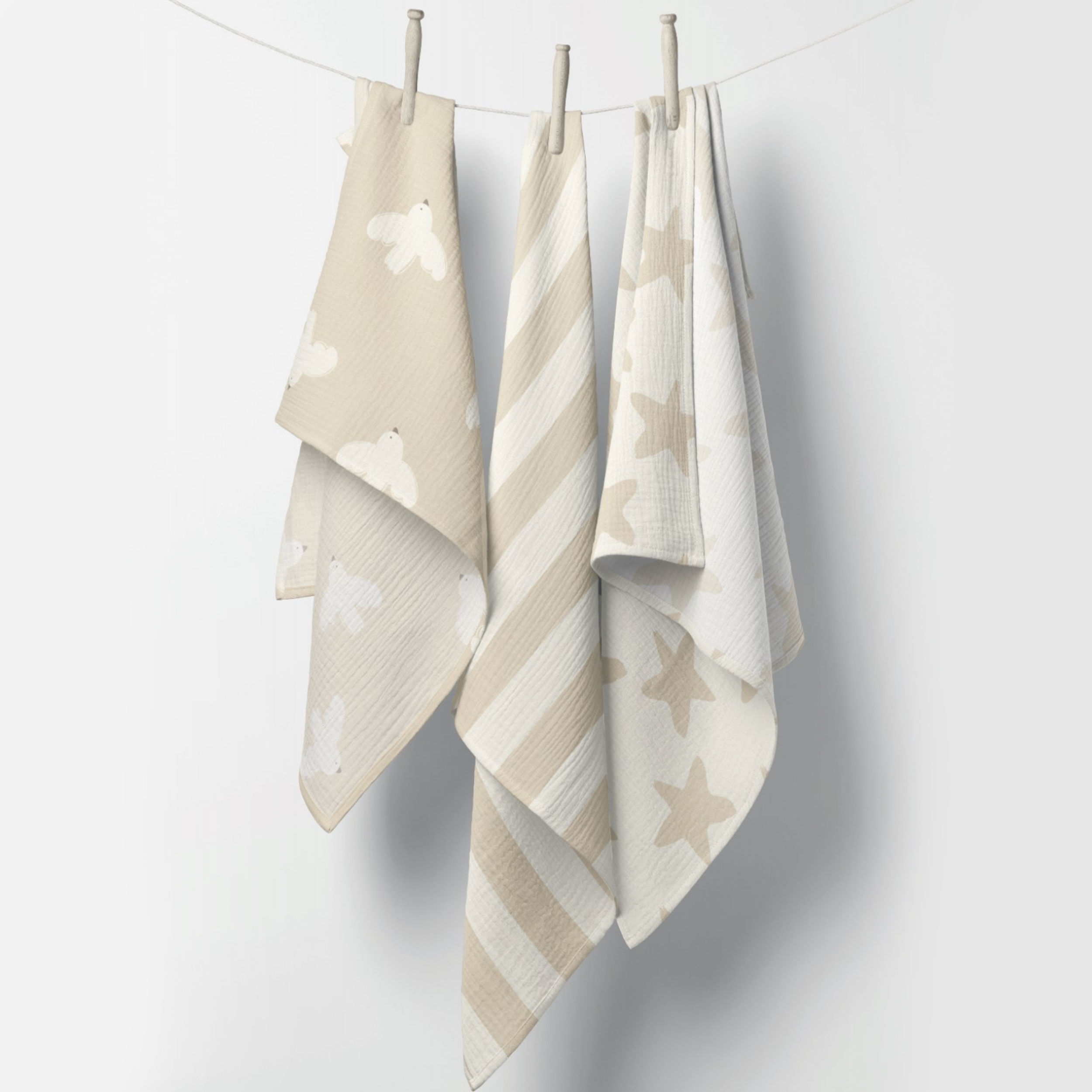 Mussola Cotone Righe Verticali Beige Image