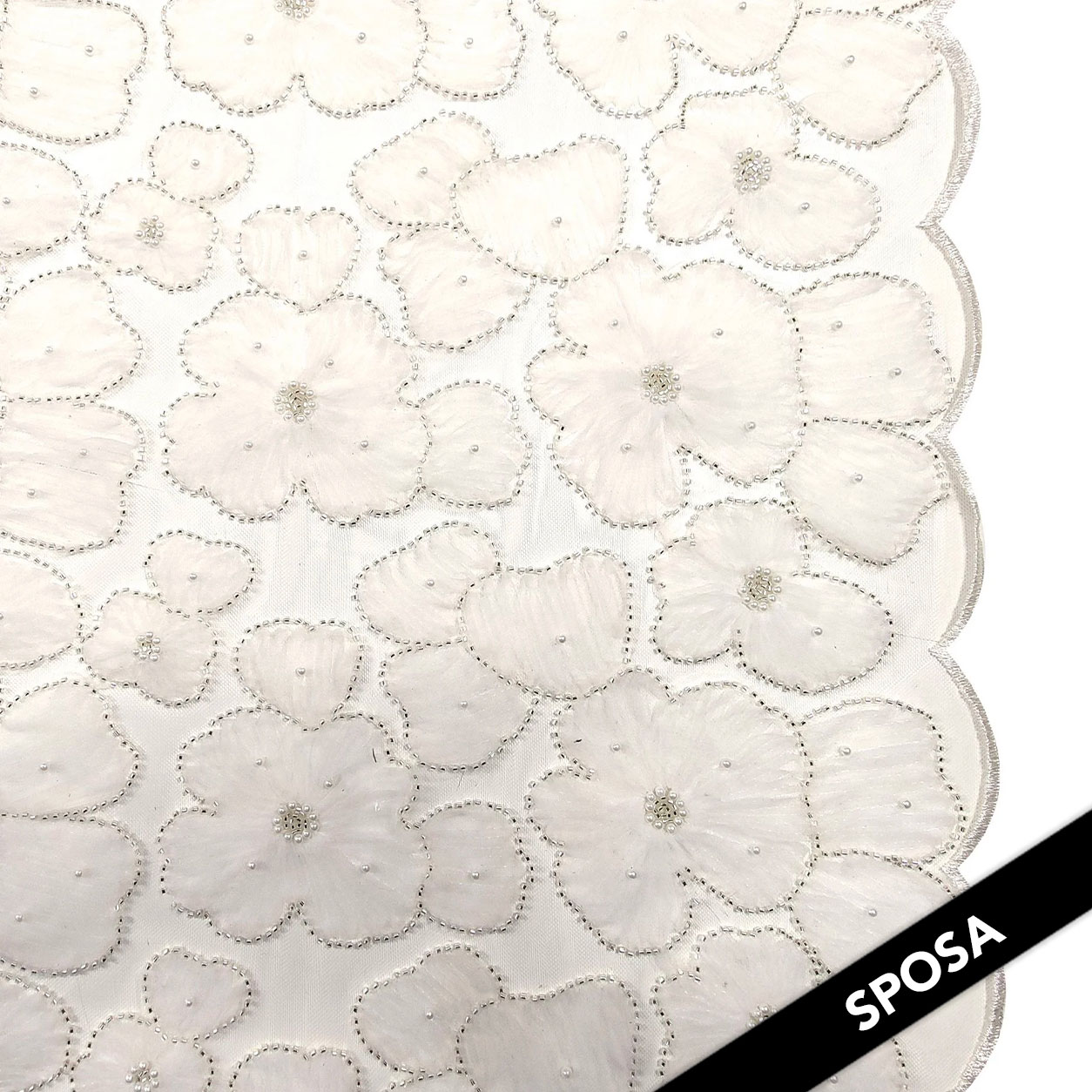 Tulle Sposa Bianco Ricamo Floreale Pietre