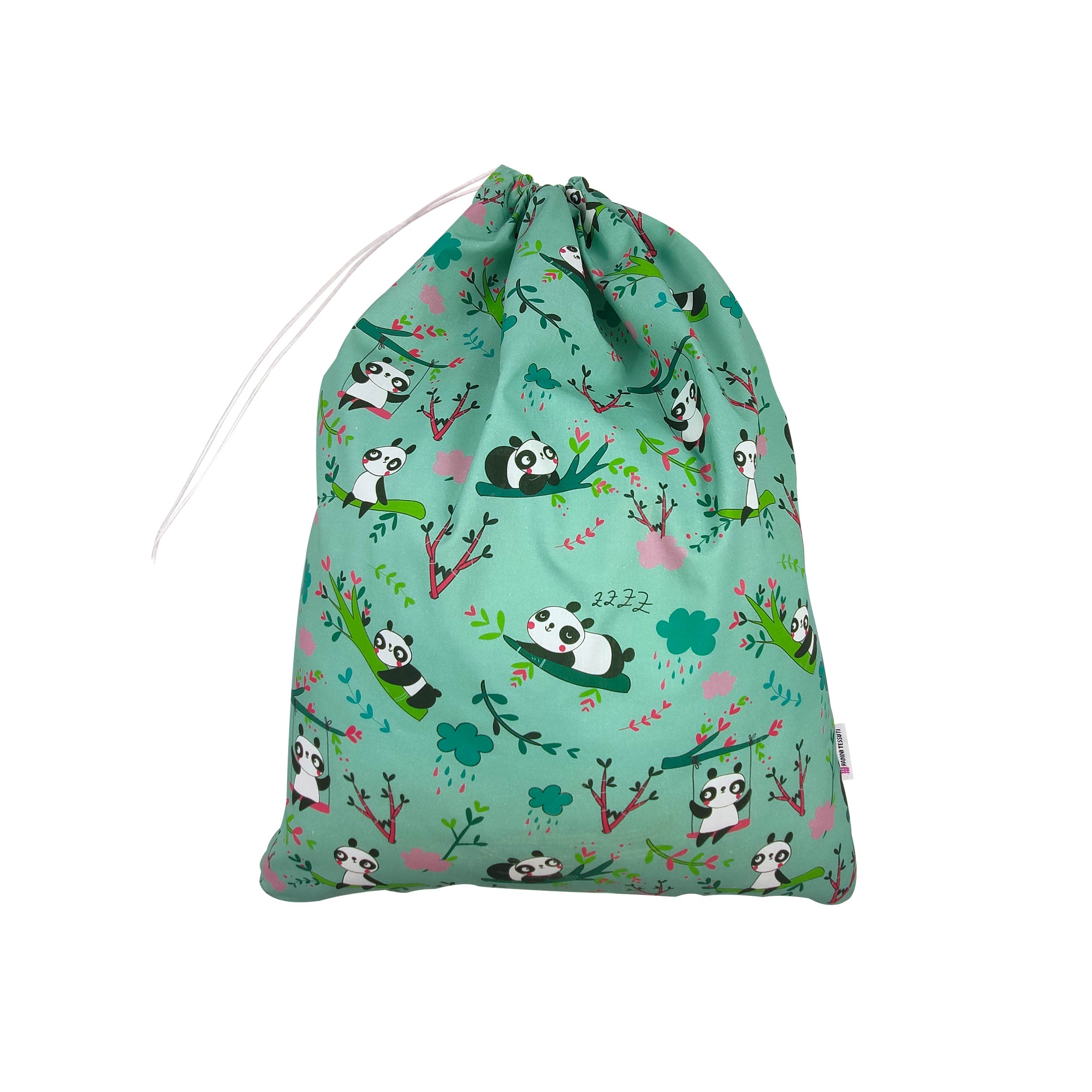 Sacchetto Asilo con Panda Sfondo Verde Menta