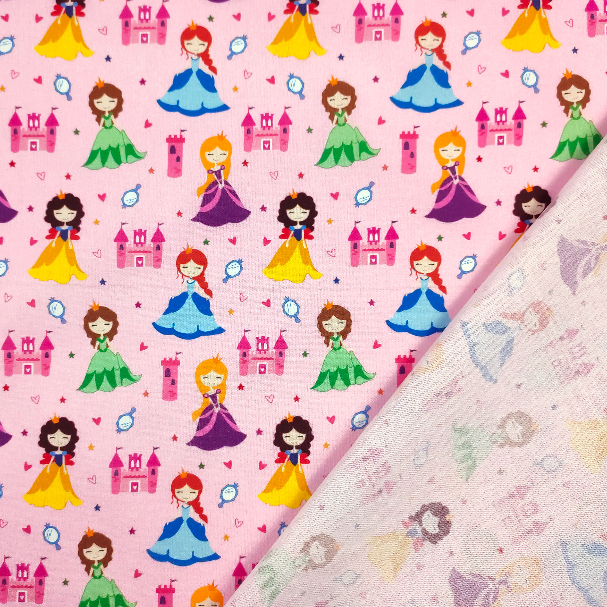 Tessuto Cotone Principesse Piccole Sfondo Rosa