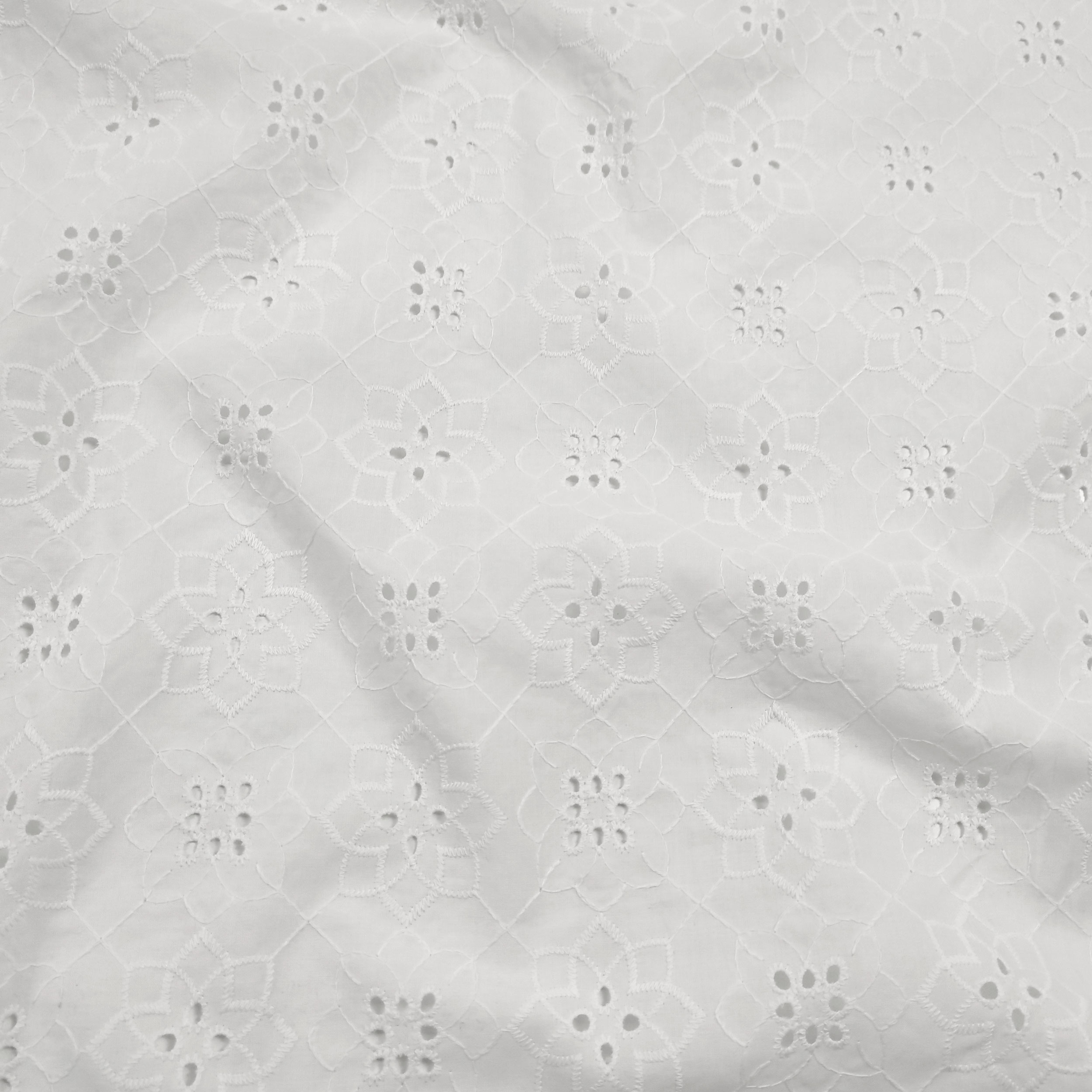 Sangallo di Cotone Bianco Fiori Geometrici Image