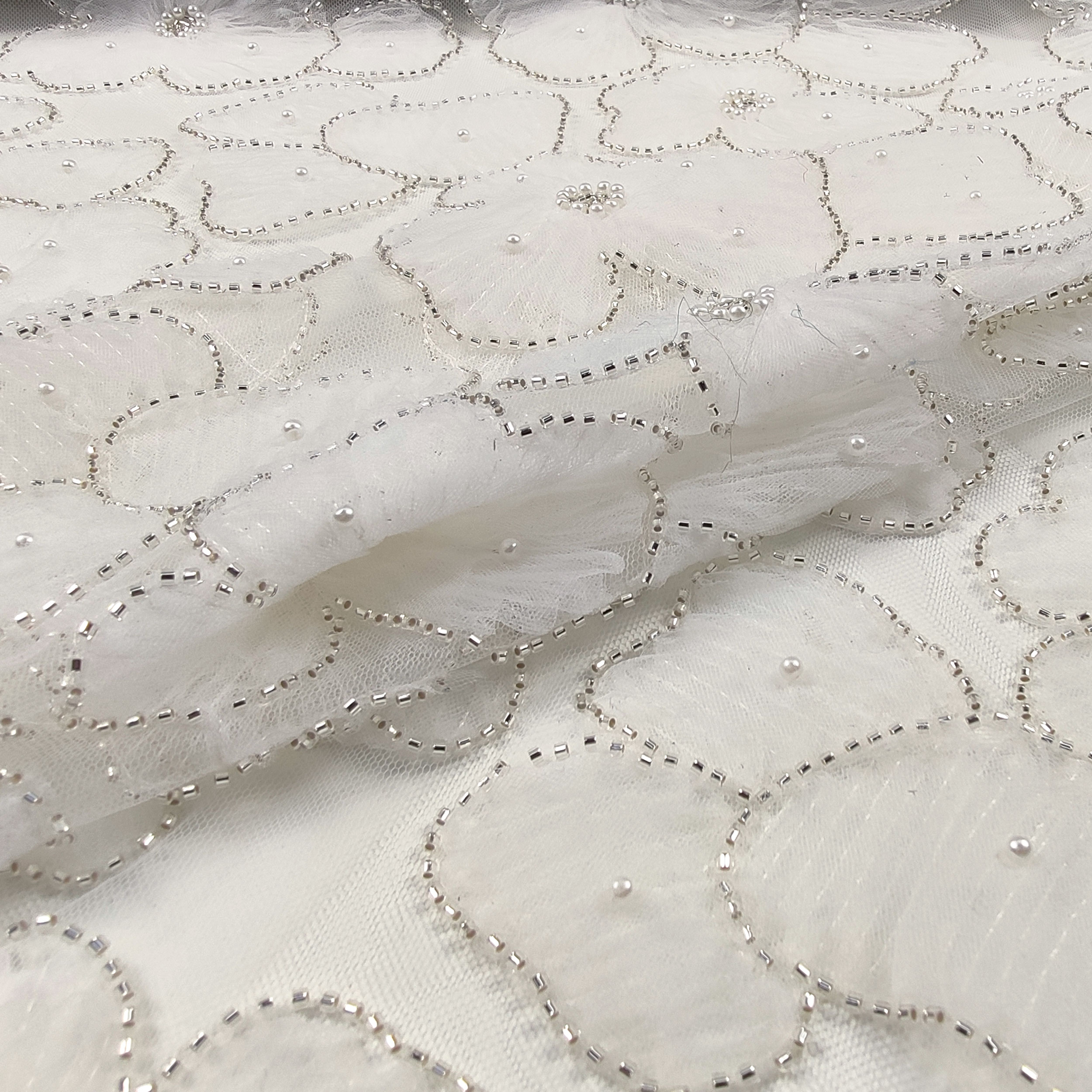 Tulle Sposa Bianco Ricamo Floreale Pietre